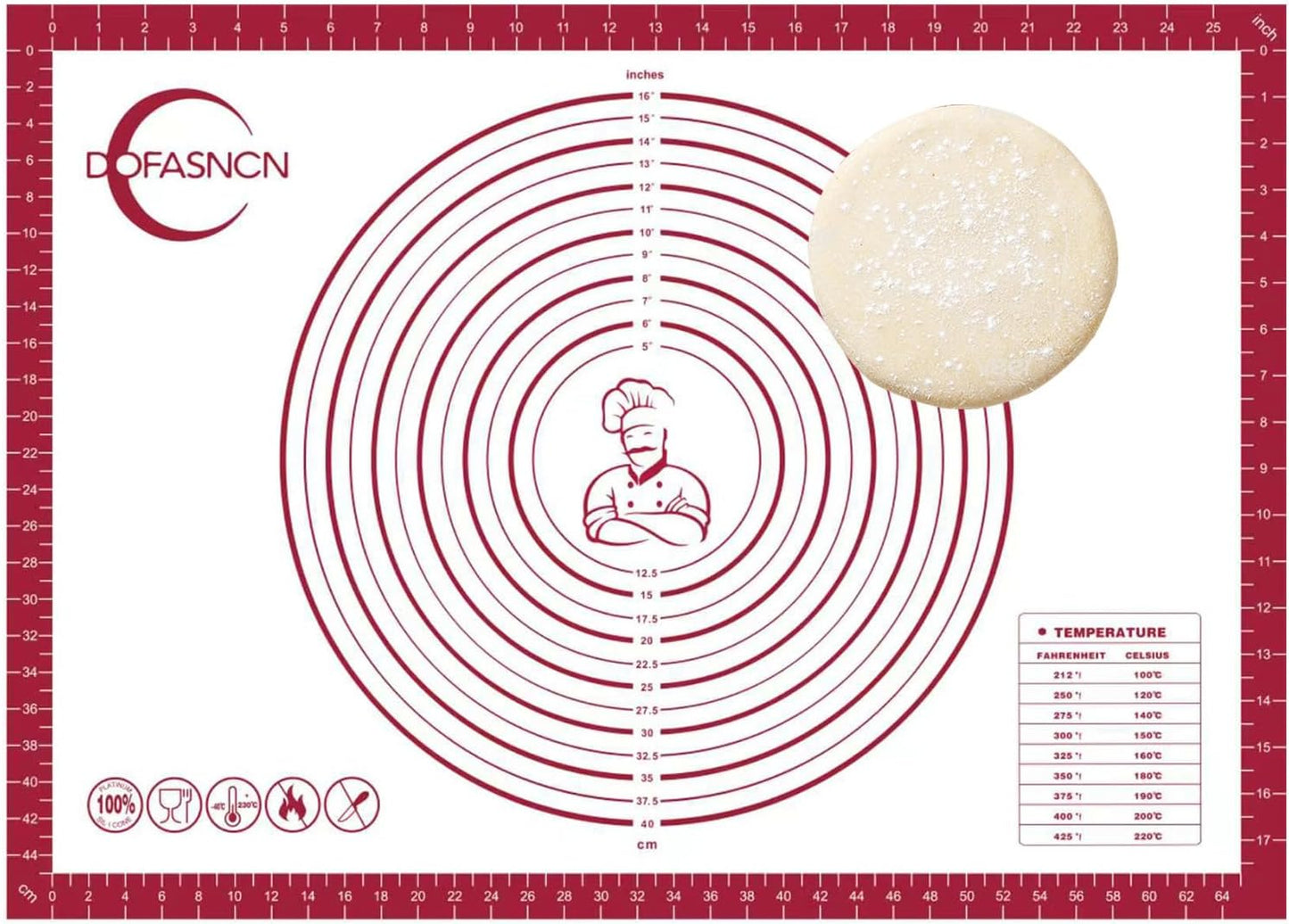 Large Silicone Pastry Mat for Rolling Dough Non Slip Non Stick Silicone Mats for Kitchen Counter 28x20"Red