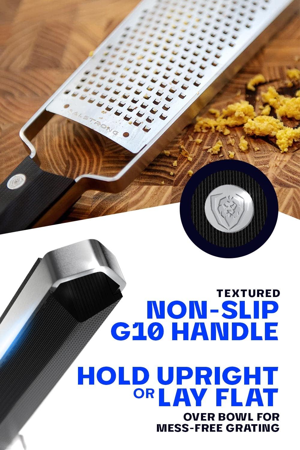 Dalstrong Professional Wide Cheese Grater - Coarse - #304 Stainless Steel Blade - G10 Handle Kitchen Shredder - w/Blade Cover - Hard/Medium Cheese, Shallots, Garlic, Ginger - NSF Certified