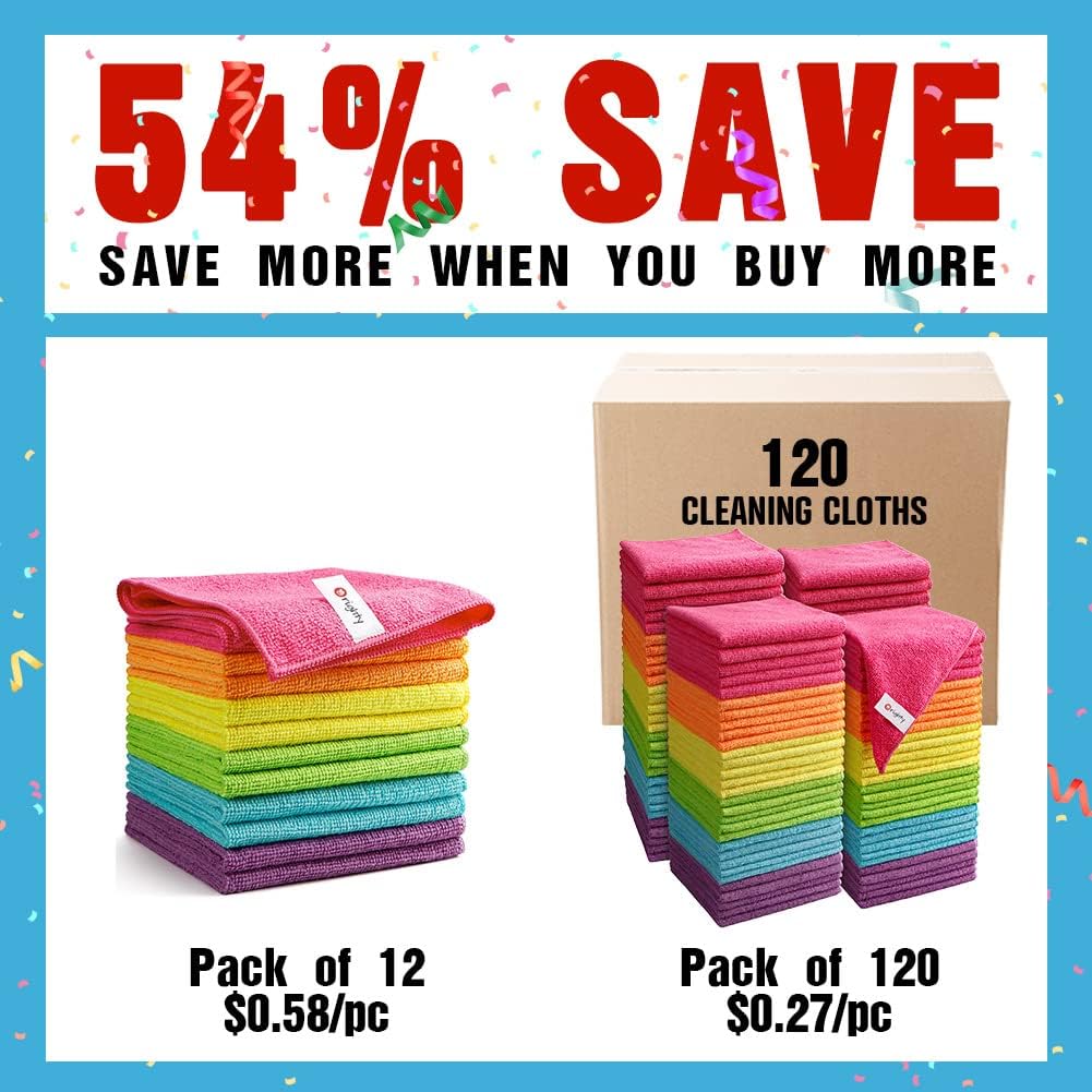 Orighty Cleaning Cloths Pack of 120, Highly Absorbent Microfiber Cleaning Supplies, Lint Free Cloths for Multiple-use, Powerful Dust Removal Clean Rags for House, Kitchen, Car Care(12x12 inch)
