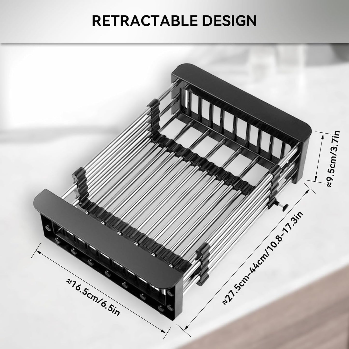 Cyrank Over The Sink Dish Drying Rack, Over The Sink Dish Drying Rack Expandable Over Sink Grill Telescopic Drain Basket Kitchen Rack Drain Basket Sink Drying Rack(S#Black)