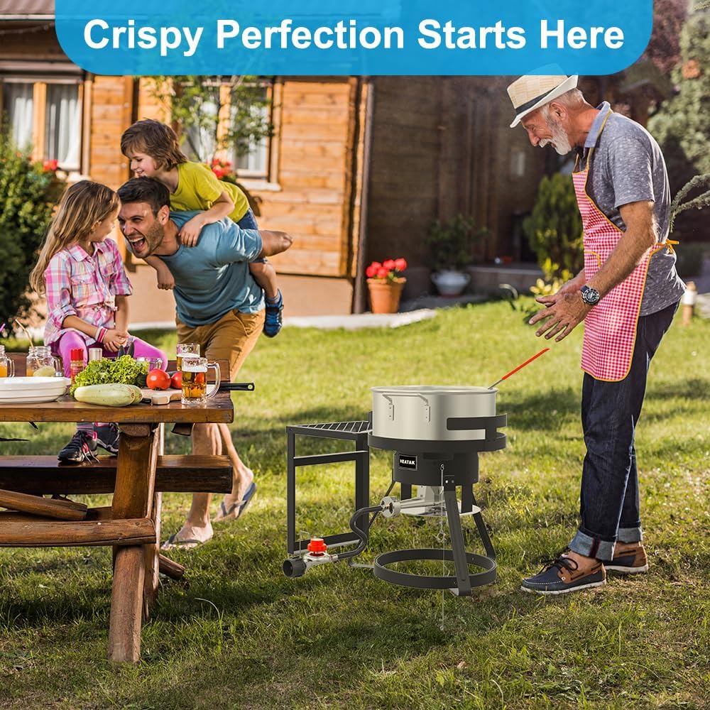 10QT Outdoor Fish Fryer Kit – Heavy-Duty Aluminum Pot, 6.7QT Basket, Propane Deep Fryer with 0-10 PSI Regulator & Steel Frame – Ideal for Seafood & More