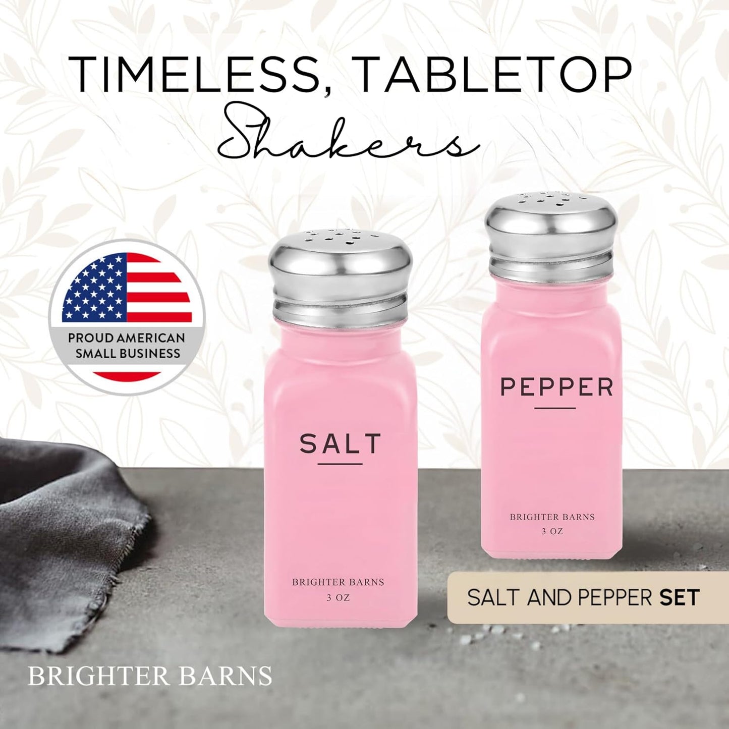 Pink Salt and Pepper Shakers Set by Brighter Barns - Modern Kitchen Accessories - Cute Salt and Pepper Set with Stainless Steel Lids - Chic Decor and Kitchen Essentials for Restaurants, Airbnb (Pink)