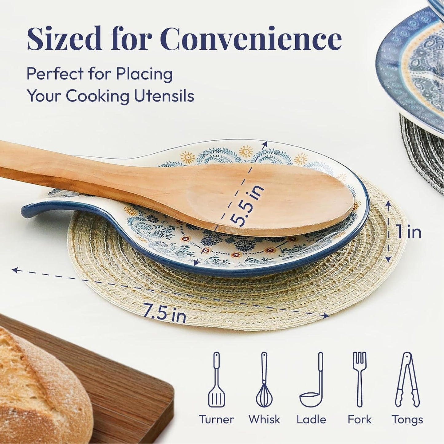 Bico Blue Talavera Spoon Rest for Stove Top, Ceramic Spoon Holder for Kitchen Counter, Easy to Clean Coffee Spoon Rest Dishwasher Safe, Kitchen Cooking Utensil Rest for Ladles Spatula