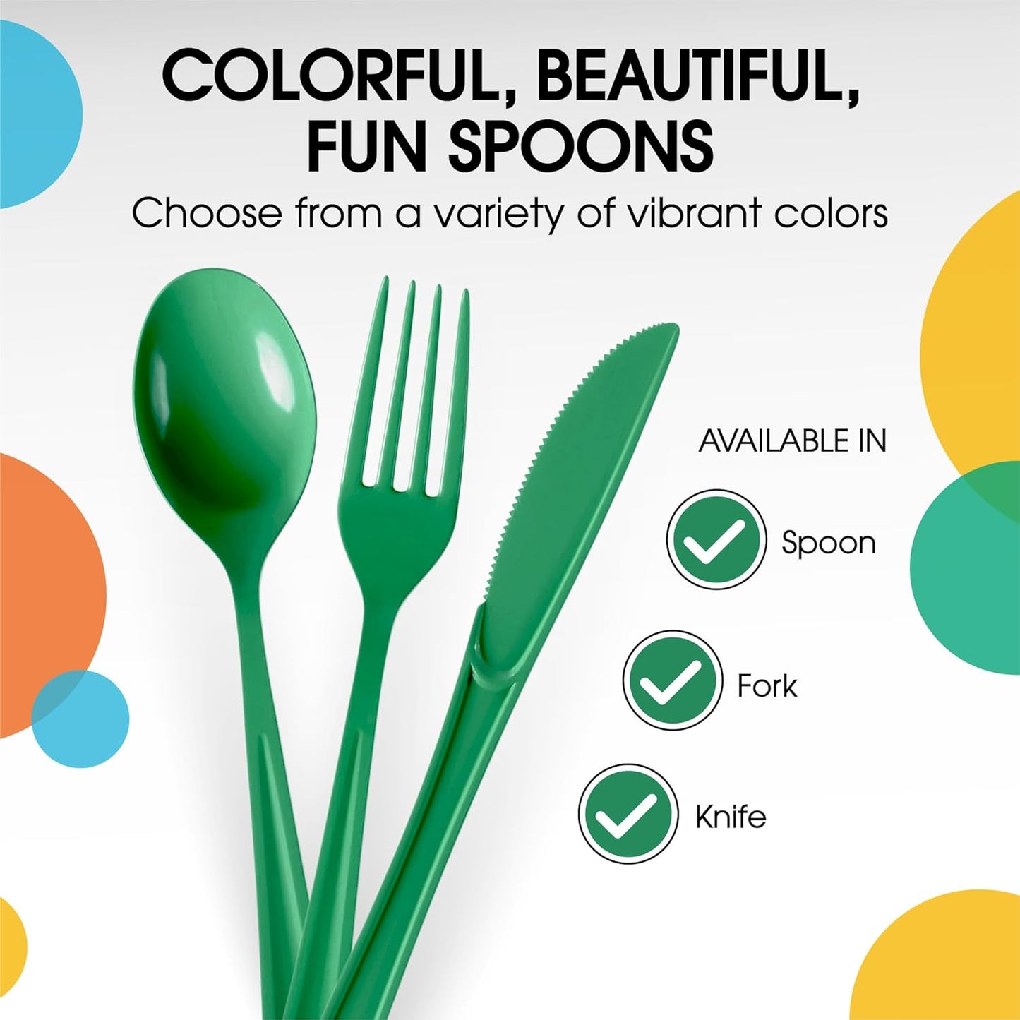 Party Solids Disposable Emerald Green Plastic Spoons 200 Pcs - Heavy Duty Modern Plastic Disposable Cutlery