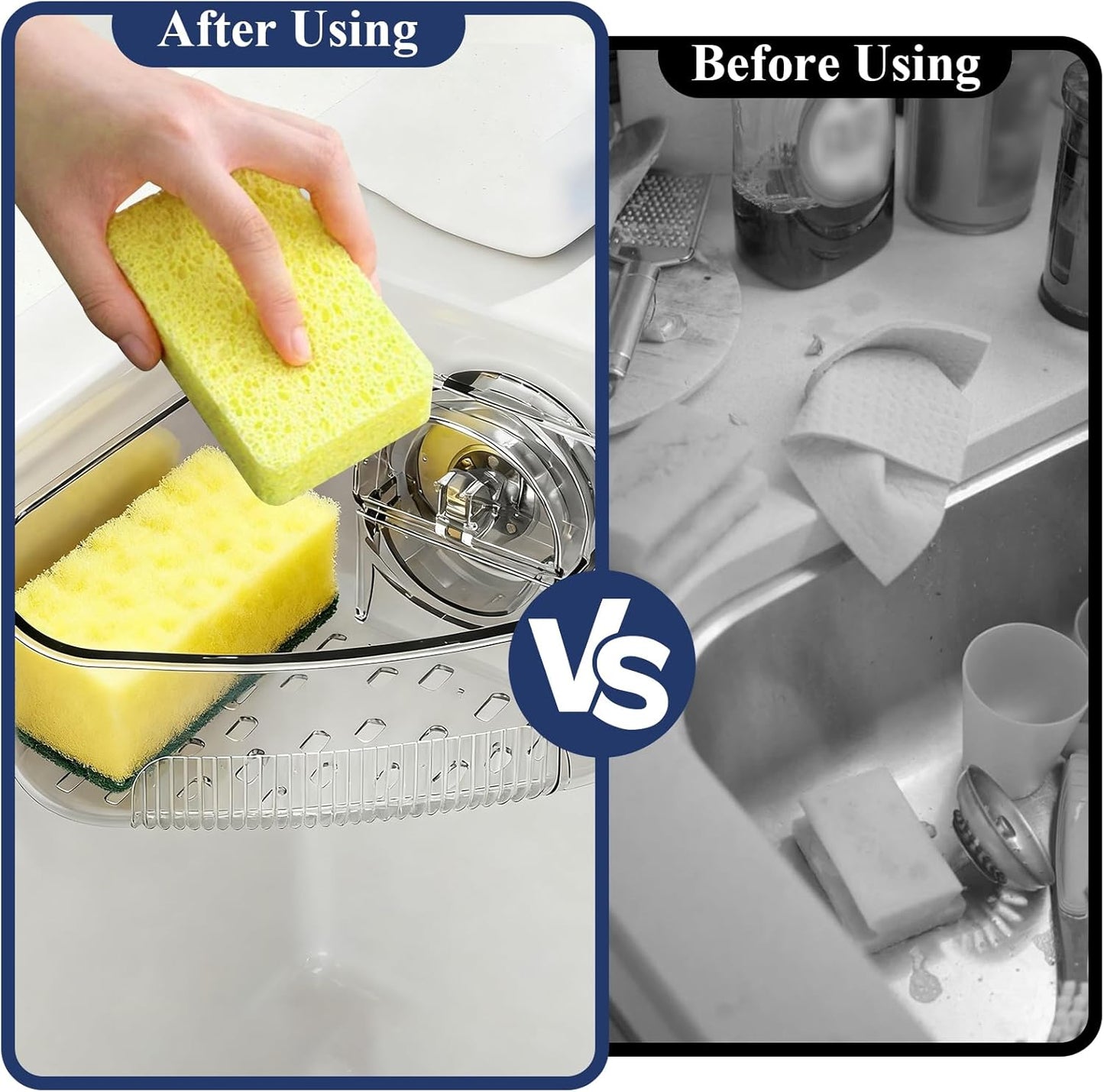 Sink Strainer Basket, Triangle Suction Cup Sink Corner Rack, New Upgraded Corner Sink Strainer with Drainage Hole, Punch-free Corner Sink Trash Catcher for Kitchen and Bathroom (Transparent)