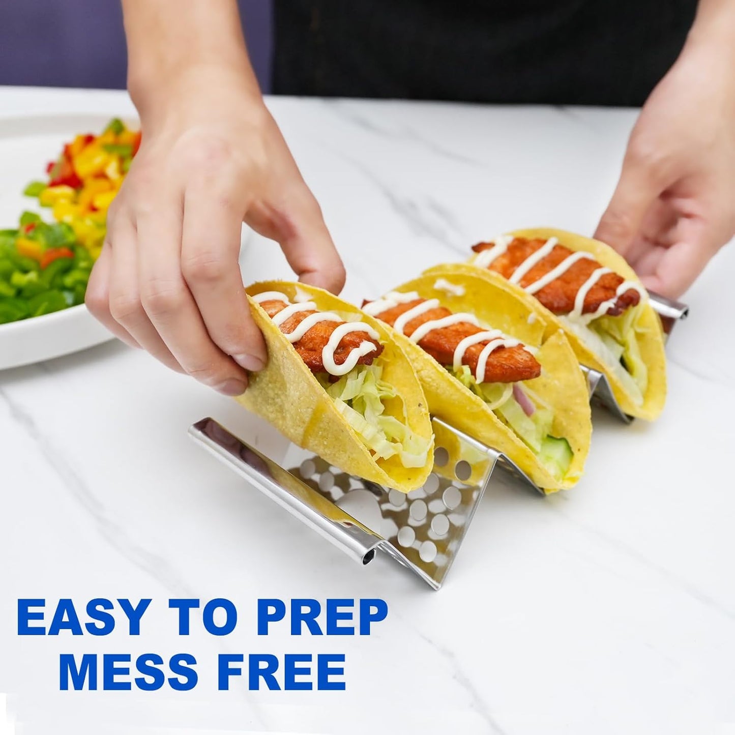 Taco Holders Set of 6, Stainless Steel Taco Holder Stand, Stylish Taco Shell Holders, Each Metal Taco Stands for 3 Tacos, Taco Rack Taco Serving Tray Oven, Grill and Dishwasher Safe