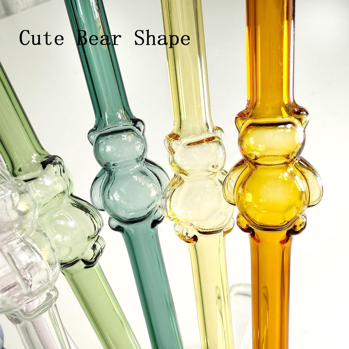 Glass Straws 8 Pcs Cute Bear Cocktail Straws with 2 Cleaning Brushes 7.87 Inch Reusable Straw Shatter Resistant Colorful Straw Dishwasher Safer for Juice, Smoothie, Milkshakes, MilkTeas
