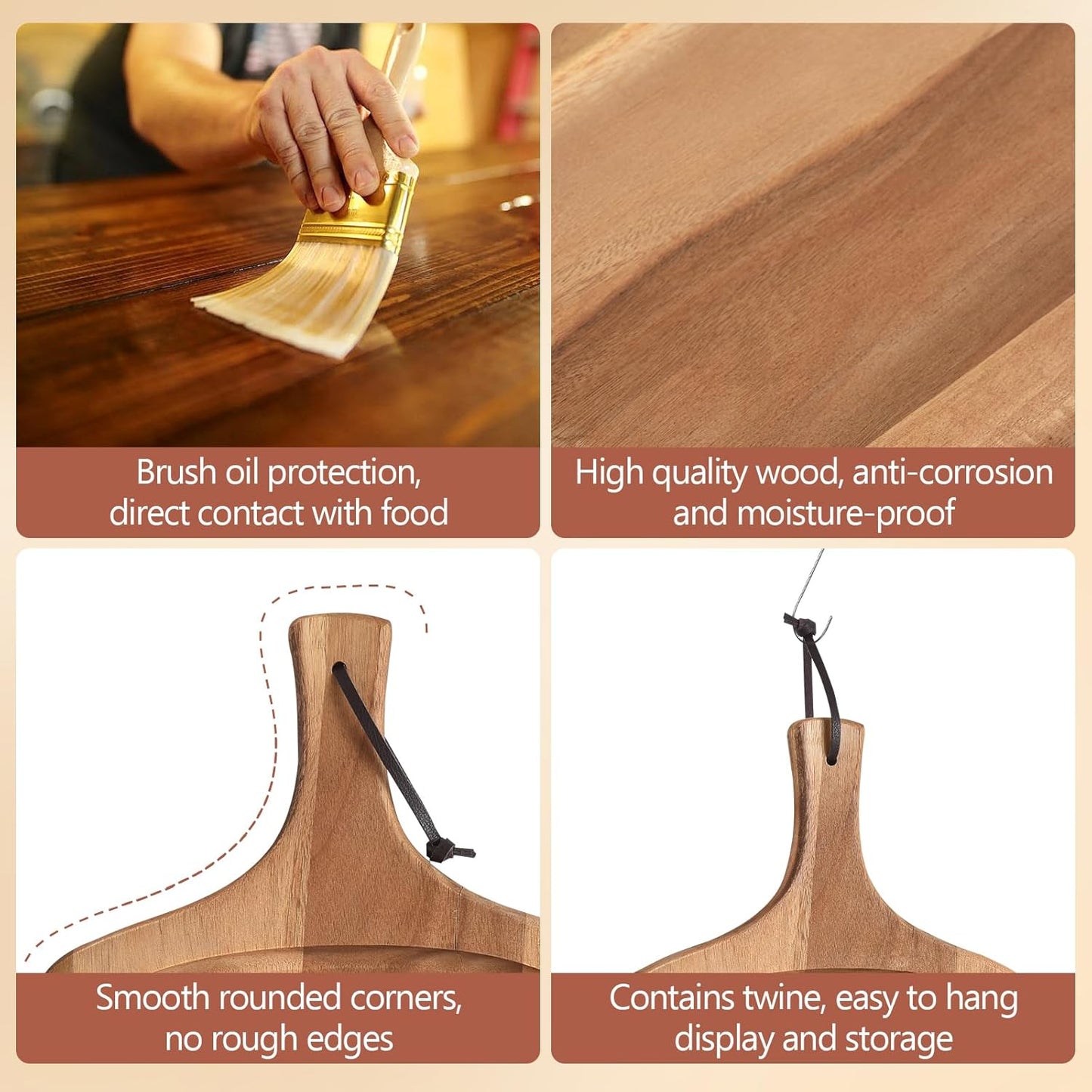 Acacia Wood Cutting Board with Handle, Wooden Chopping Board for Pizza Bread Cheese, Charcuterie Boards, Large Cutting Boards for Kitchen Decor, 17.7" X 9.8"