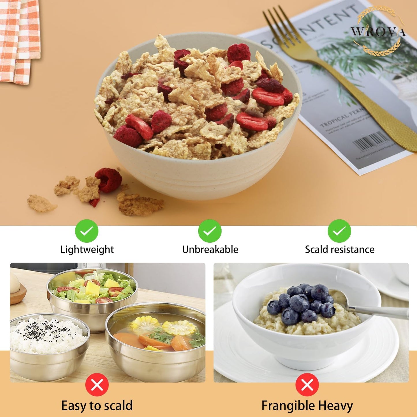 26 oz Wheat Straw Bowls,Unbreakable Cereal Bowls Set of 6,Microwave & Dishwasher Safe Salad Bowls for kitchen, Kitchen Bowl Sets for Soup,Salad,Fruit,Snack and Oatmeal-Multi Color