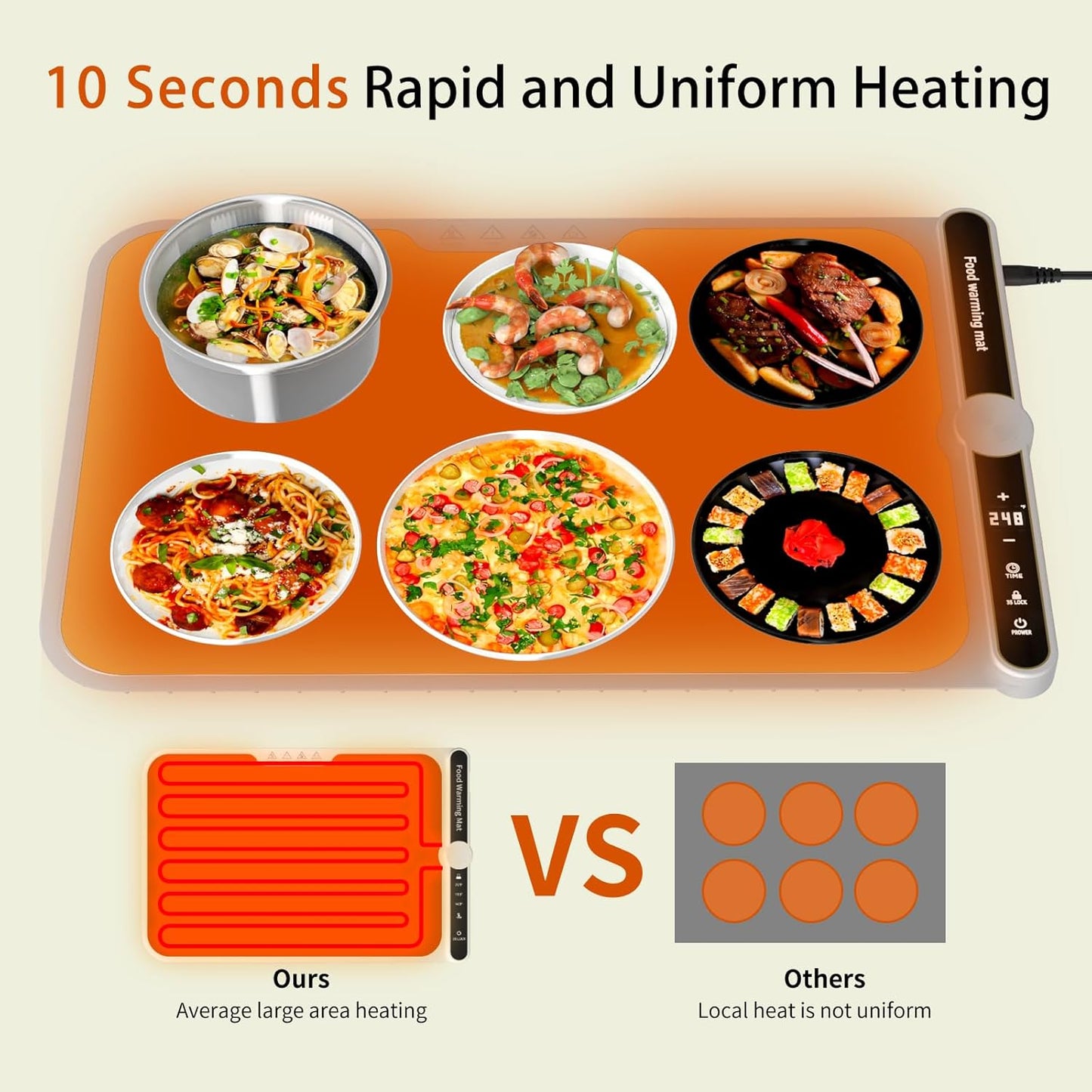 Warming Mat for Food, Rollable Electric Warming Trays for Food with 9 Temperature Settings, Heating Fastly in 10S, Food Warmer Using for Buffets Party and Home Daily, Grey