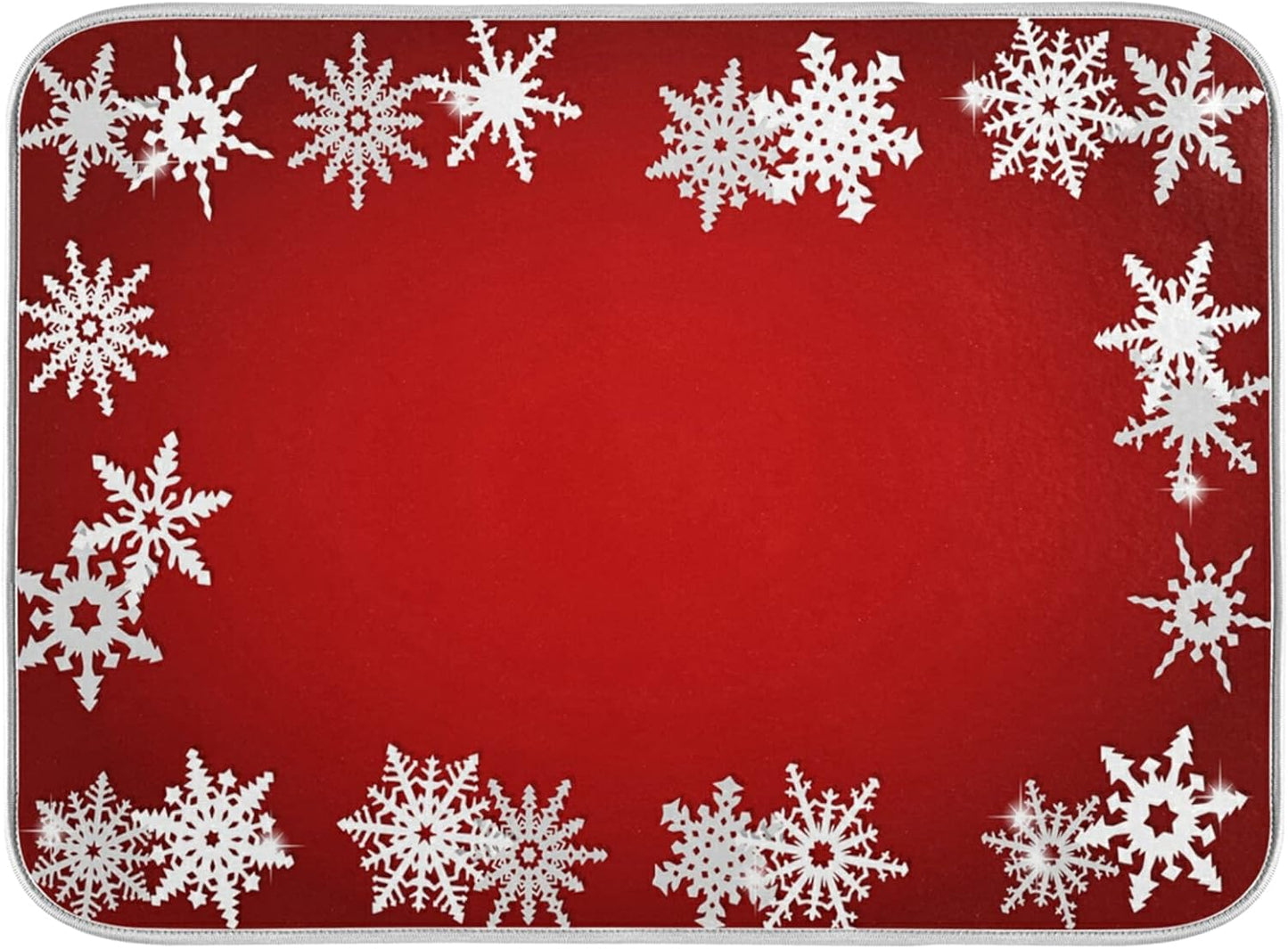 Super Absorbent Dish Drying Mat, Microfiber Fast-Drying Dish Mat, 16" x 18", Kitchen Dish Drying Pad, Watercolor Cute (Christmas Snowflake Abstract)