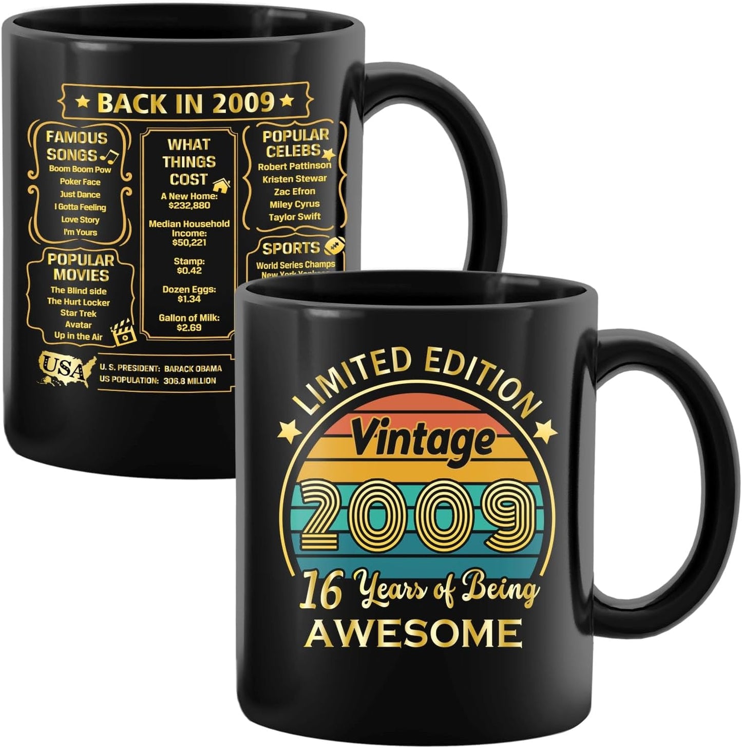 QUPT 16th Birthday Gifts for Girls Boys, 16th Birthday Gifts for Him, 2009 Birthday Gifts for Girls Boys, 16 Years Old Gifts, 2009 Birthday Gifts for Her Him, 16th Birthday Presents Coffee Mug