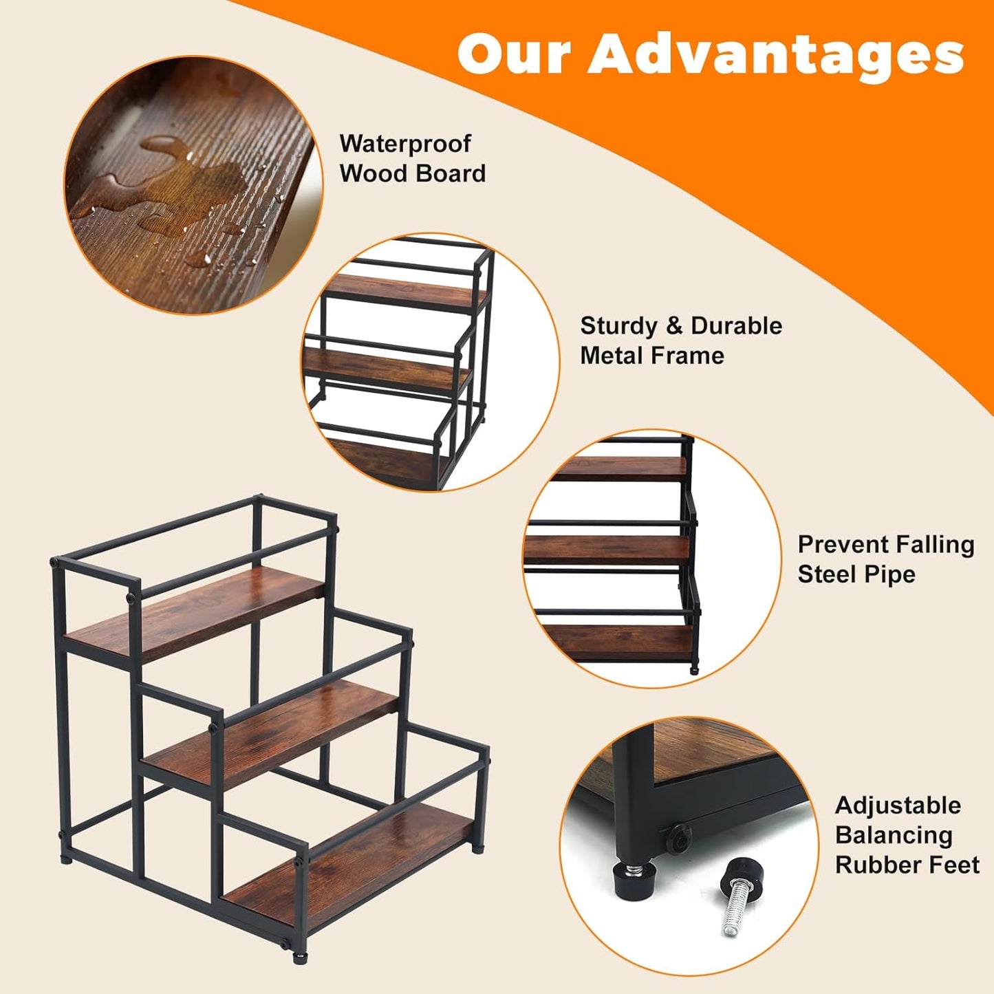 Coffee Syrup Rack - 3-Tier 12 Syrup Bottles Holder - Liquor Bottle Display Shelf - Kitchen Cabinet Organizer for Jars, Condiments - Wooden Countertop Organizer for Seasonings, Tea, or Coffee