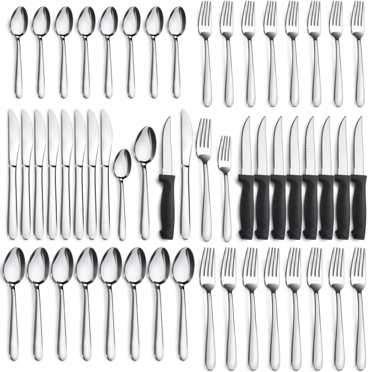 Pleafind 48-Pieces Silverware Set for 8, Flatware Set with Steak Knives, Stainless Steel Cutlery Set, Include Forks Spoons and Knives Set, Dishwasher Safe Utensil Sets for Home Restaurant