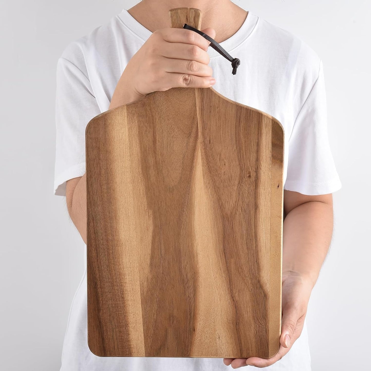 Acacia Wood Cutting Board with Handle, Wooden Chopping Board for Pizza Bread Cheese, Charcuterie Boards, Large Cutting Boards for Kitchen Decor, 17.7" X 9.8"
