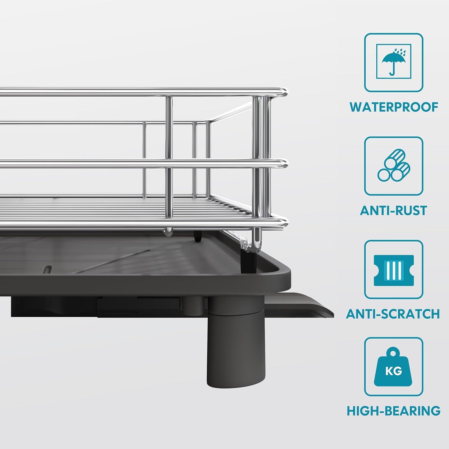 BOOSINY Dish Drying Rack for Kitchen Counter, Stainless Steel Dish Drainers with Drainboard Set, Space Saving, Compact Metal Plates Strainers Rack with Cup Holder, Utensil Holder