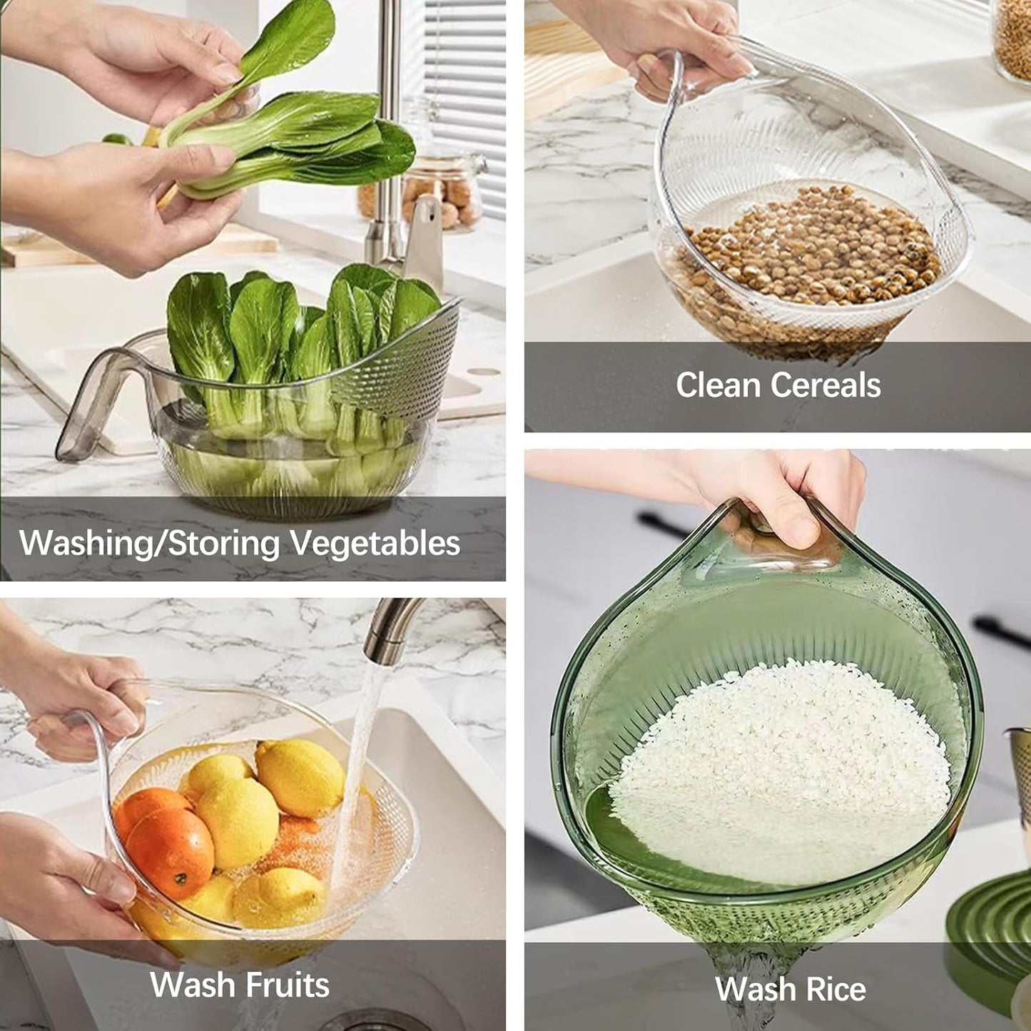 2-In-1 Rice Strainer,Large Rice Washer Beans Washer Strainers And Colanders - Washing Bowl for Fruit Washing Bowl With Strainer,Rice Washing Bowl Multifunctional Drain Basket (Gray)