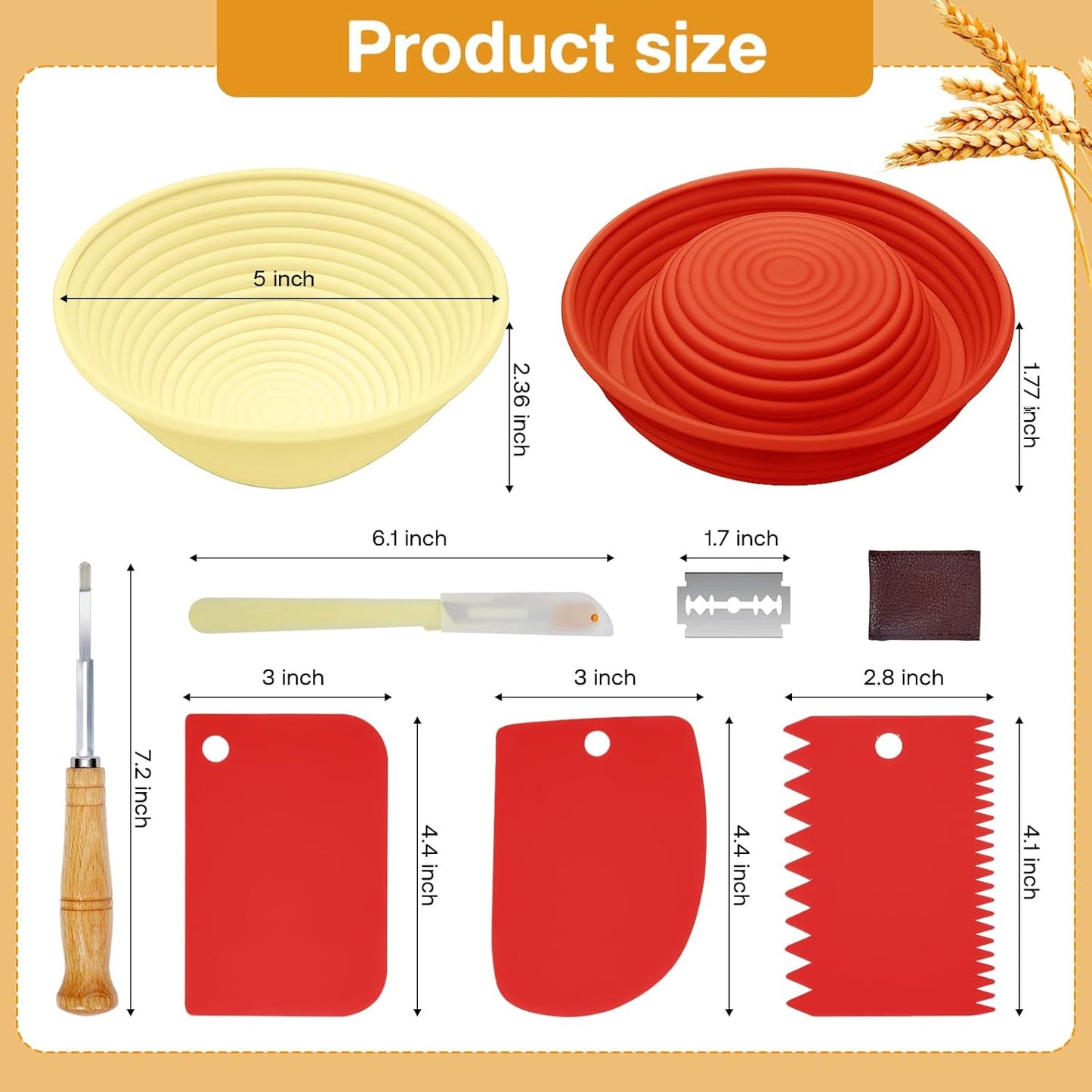 Silicone Banneton, Sourdough Bread Baskets (Set of 6, 5 Inch), Round Proofing Bread Bowls with Starter Kit, Bread Making Baking Supplies