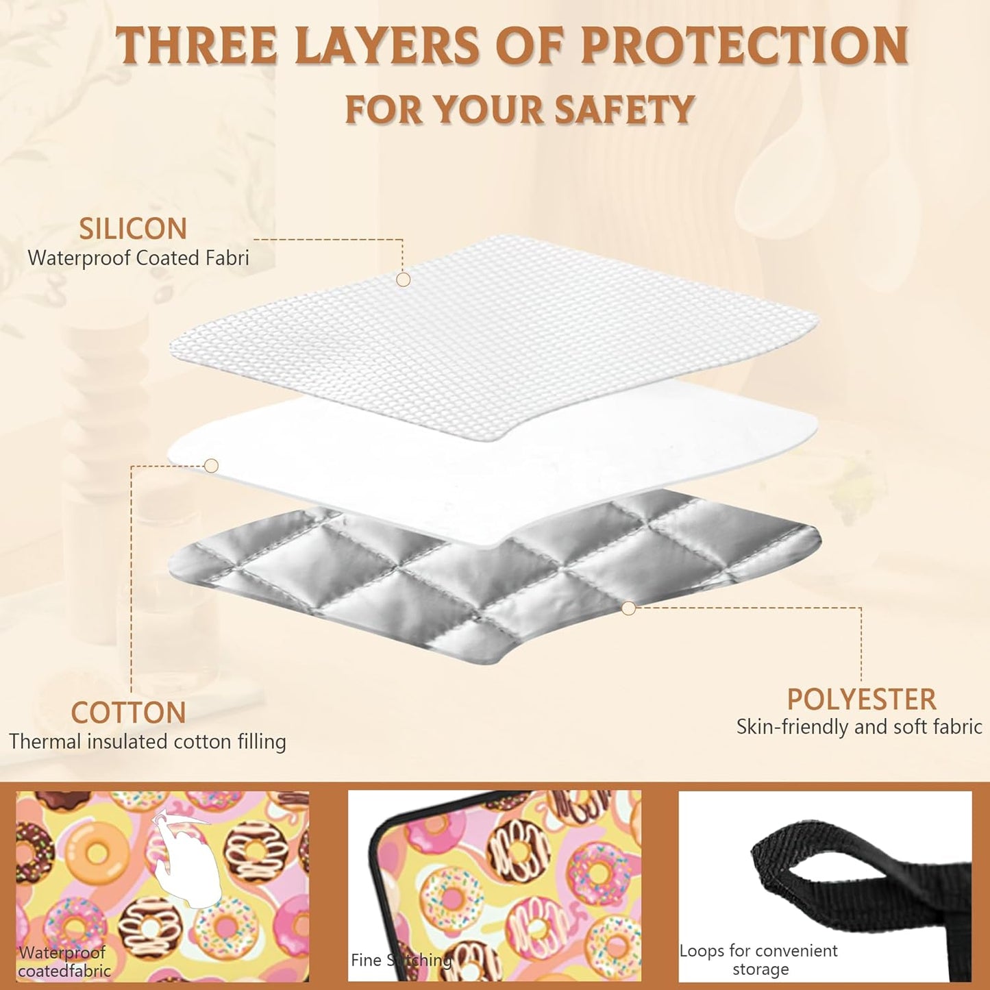 2 Pack Colorful Donuts Pot Holders for Kitchen Heat Resistant, Potholders for Kitchens Washable for Cooking & Baking & Microwave