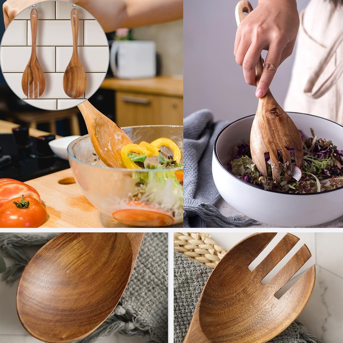 13-Inch Teak Wood Salad Serving Fork Pack of 2, Large Wood Salad Forks for Cooking, Mixing & Stirring, Large Serving Forks,Teak Wooden Salad Fork Set