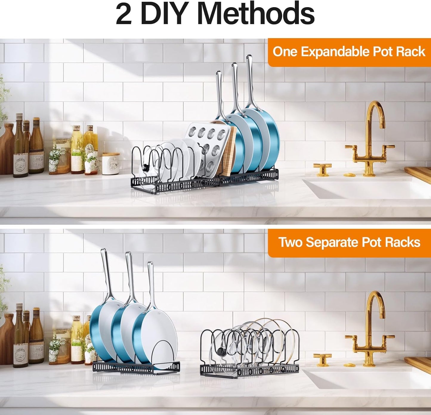 ORDORA Pots and Pans Organizer Under Cabinet, Expandable Cutting Board Pot Lid Organizer for Cabinet Holder with 10 Adjustable Dividers for Kitchen Storage