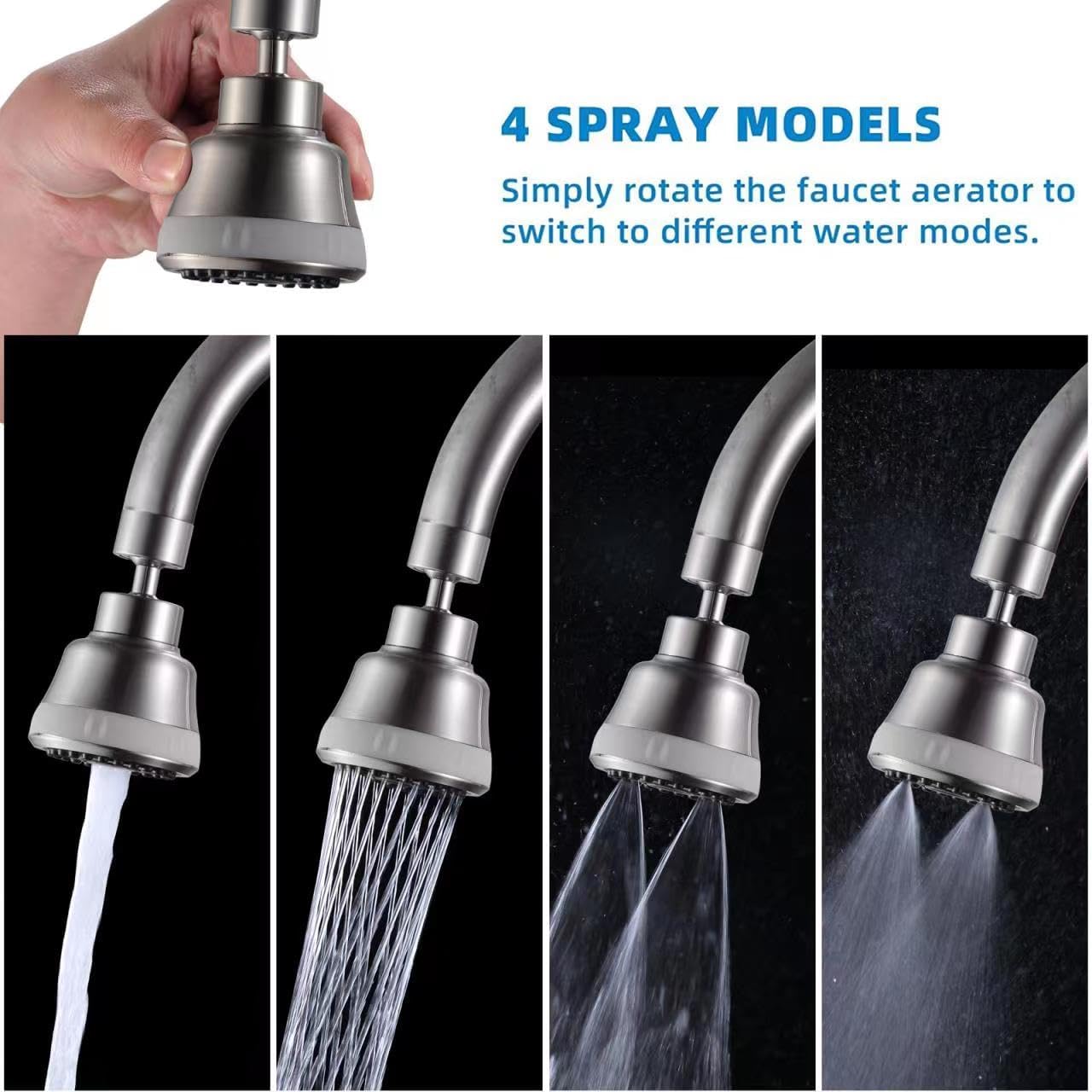 4 Spray Modes Faucet Aerator,360 Degree Faucet Sprayer Attachment,Big Angle Kitchen Faucet Aerator,Swivel Faucet Extender,Sink Sprayer Attachment for faucet,55/64 inch Female Thread (Brushed Nickel)
