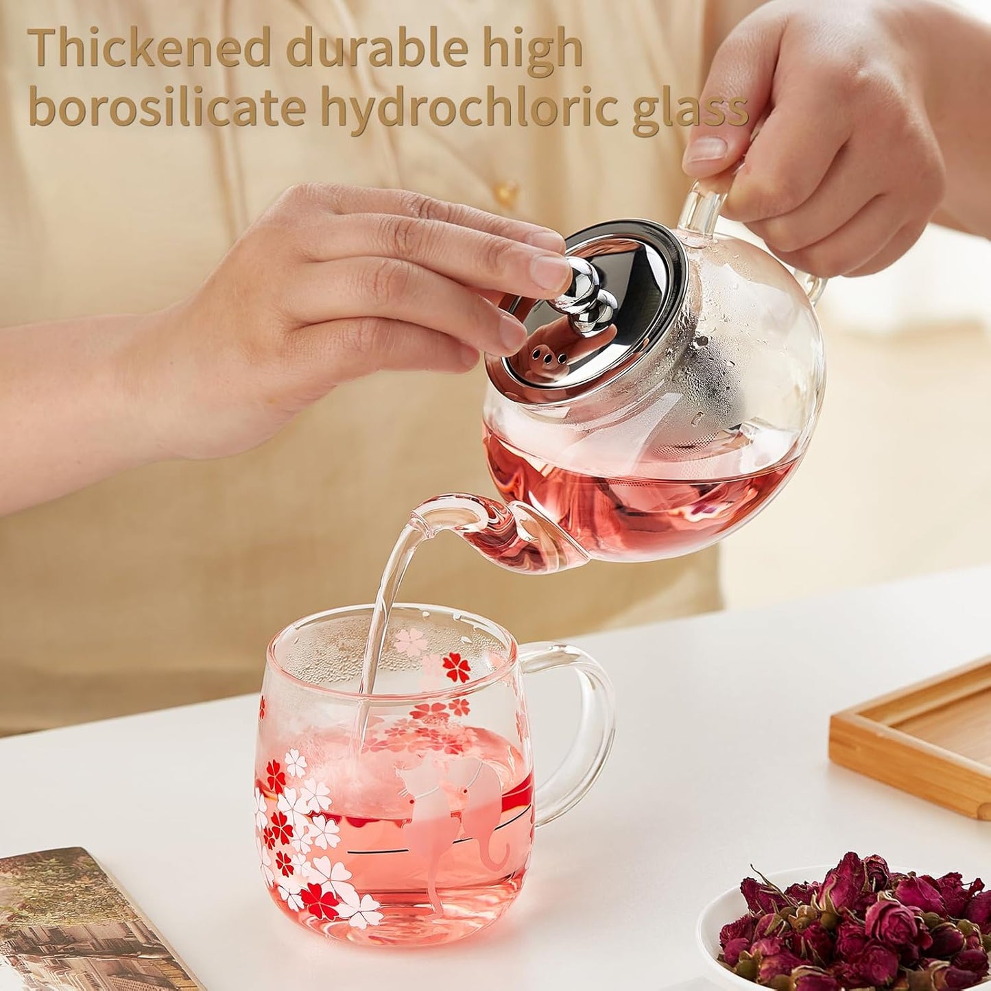 Glass Teapot with Removable Infuser, 27 oz/800ml Glass Tea Pot Small Borosilicate Glass Tea Steeper Kettle with Loose Leaf Tea Strainer For Flower Blooming Tea, ClearTea Maker Pitcher
