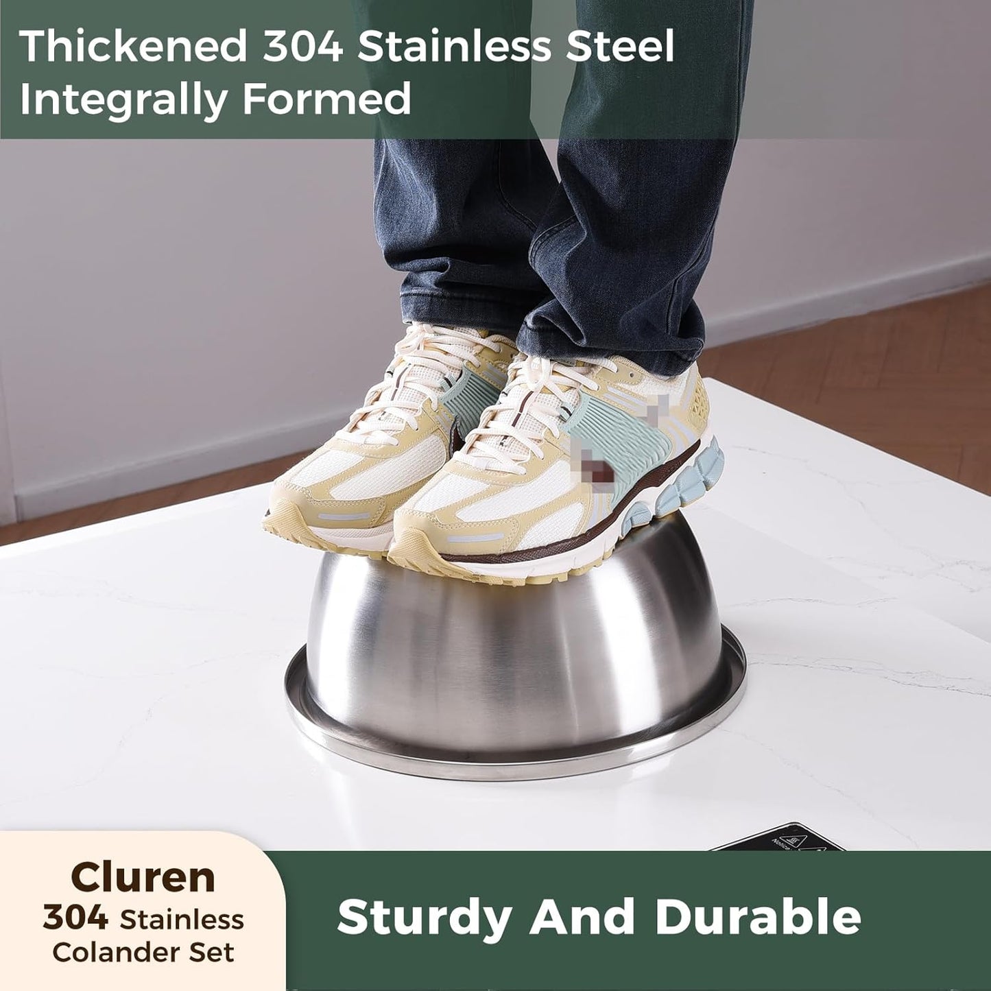 Colander and Bowl Set 7.3QT (2-in-1) - Thickened 304 Stainless Steel Kitchen Strainer Bowl for Fruit, Pasta, Vegetables, Rice - Heavy Duty, Induction Cooker & Dishwasher Safe