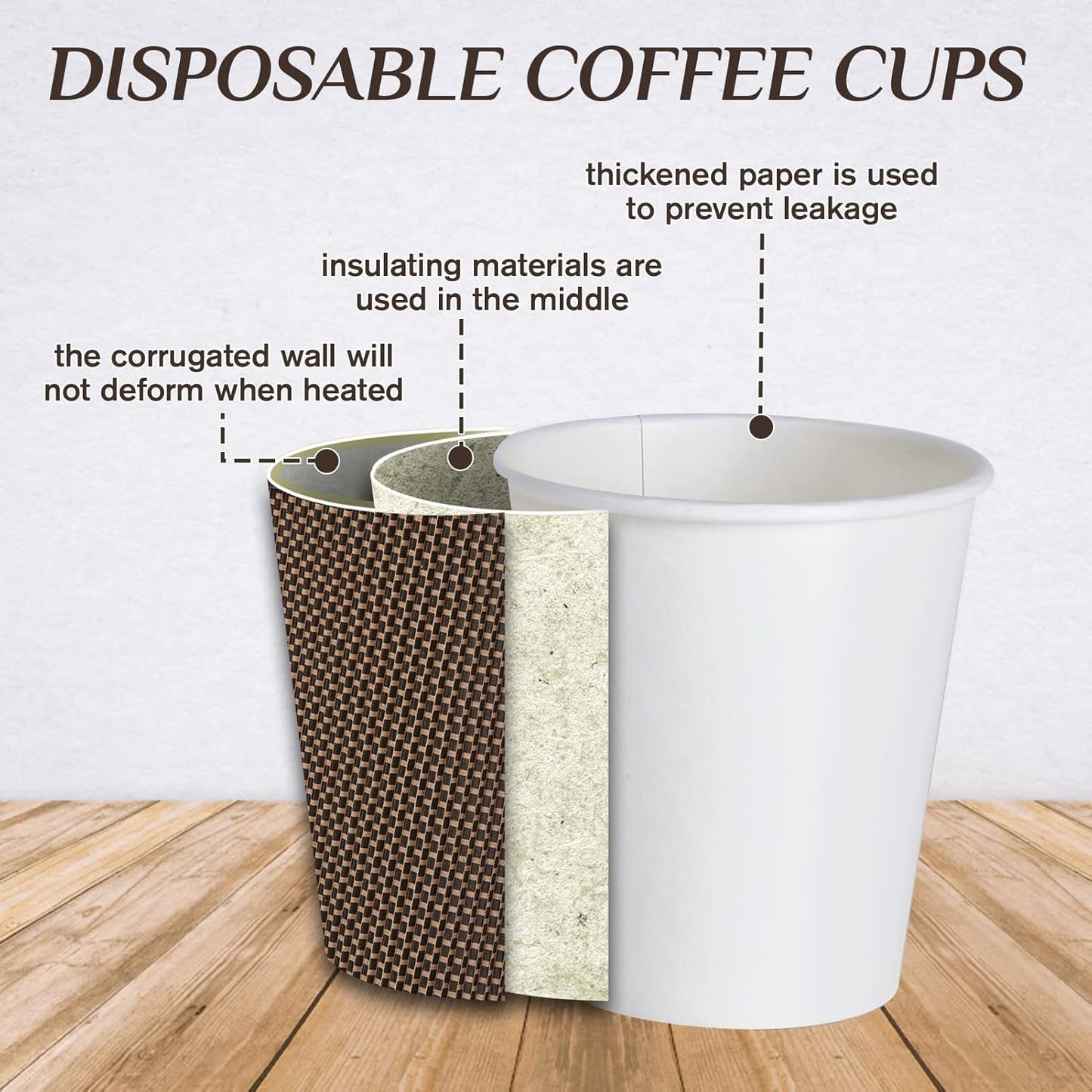 LITOPAK 80 Pack 10 oz Paper Coffee Cups, Insulated Ripple Wall Hot Coffee Cups with Lid and Straws, Brown Three Layer Insulated Hot Beverage Cups for Parties, Picnic, and Travel