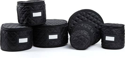Covermates Keepsakes - Dish Storage Set - Padded Protection - ID Window - Stain Resistant - Machine Washable - China Storage, Black