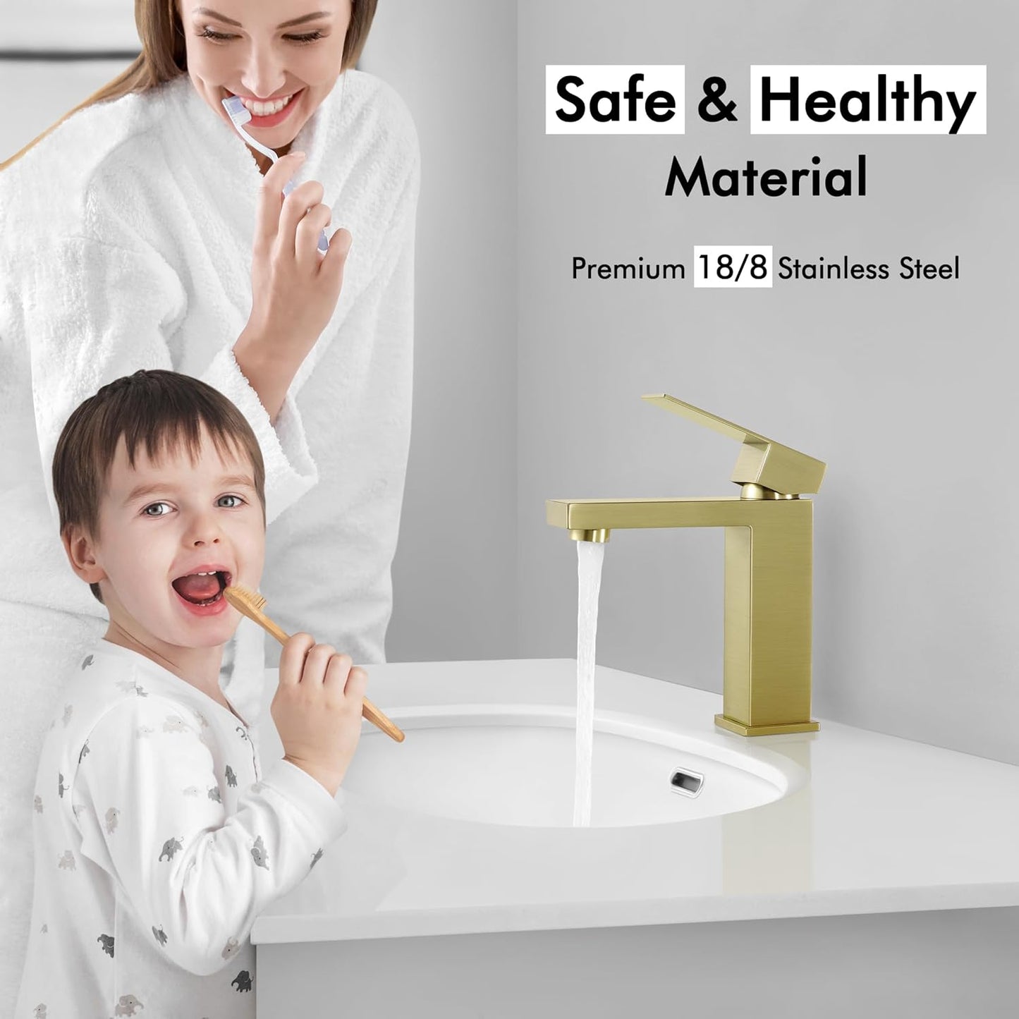 KES Brushed Gold Bathroom Faucet Single Hole Modern Vanity Faucet Single Handle Bathroom Sink Faucet Stainless Steel, L3156ALFF12-BZ