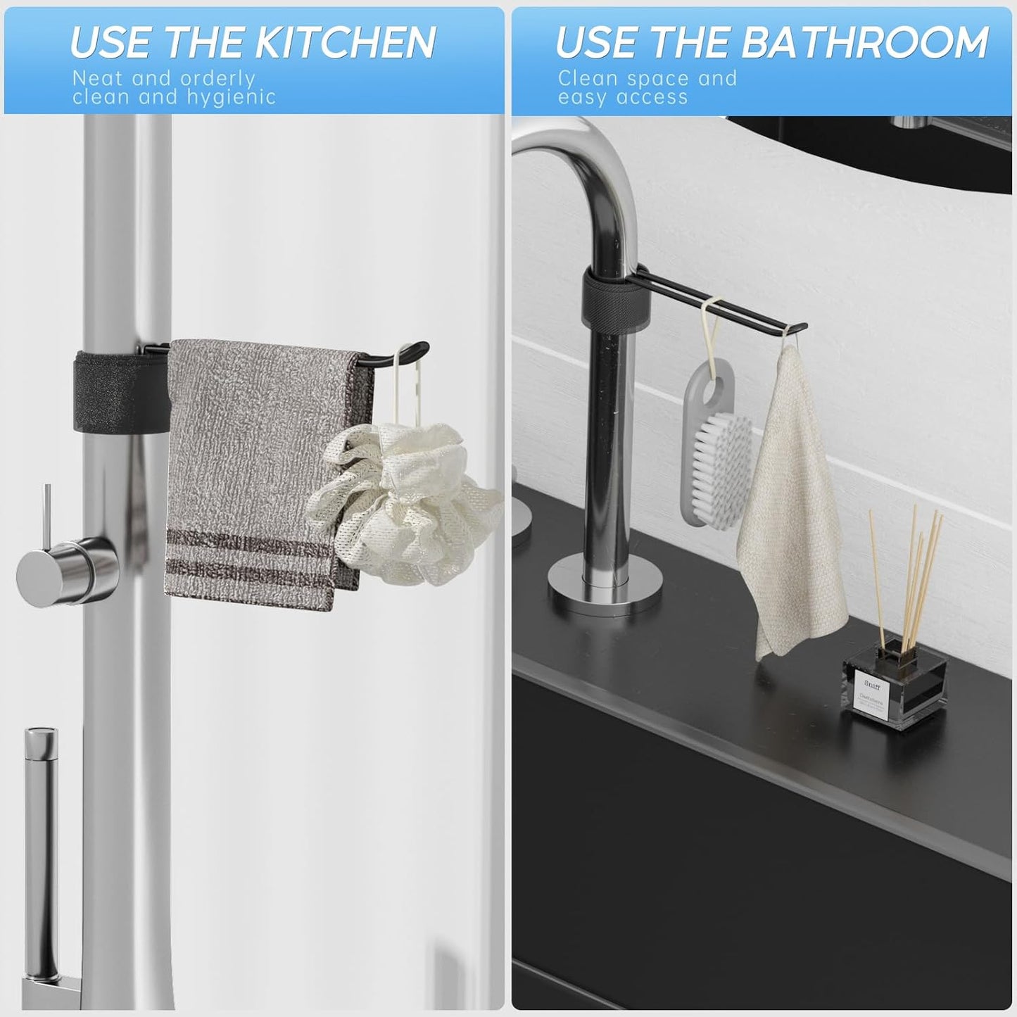 Stylish and Functional Dish Towel Holder - Keep Your Kitchen Rags and Dishcloths Neat and Within Reach with This Sink Dish Cloth Holder and Storage Rack! (1, Black)