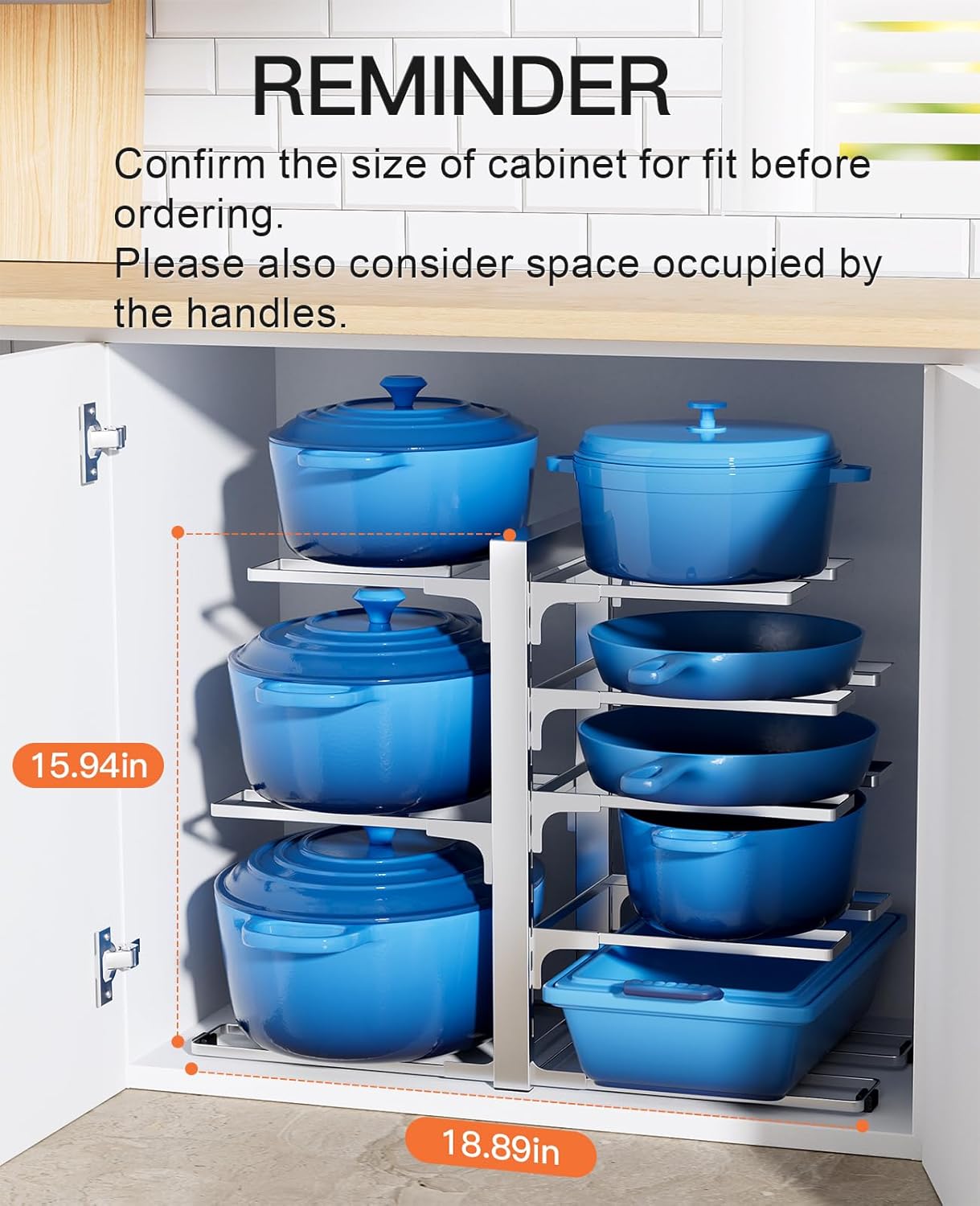 ORDORA 8-Tier Pots and Pans Organizer under Cabinet, Kitchen Cabinet Organizers and Storage, Heavy Duty 120LBS Pots and Pan Storage Rack Organizer inside Cabinet, Adjustable, Silver