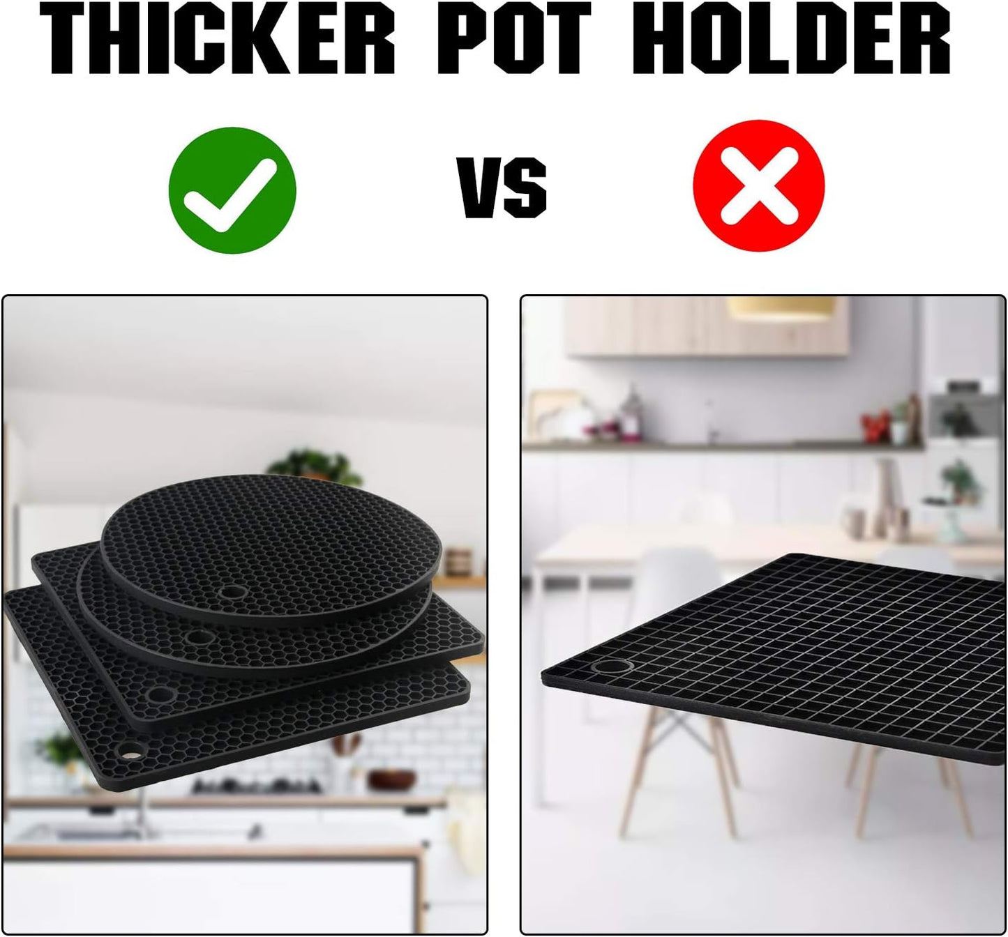 Joyhalo Trivets for Hot Dishes - Hot Pads for Kitchen, Silicone Pot Holders for Hot Pots and Pans, Silicone Mats for Kitchen Countertops, Table, Flexible Easy to Wash and Dry, Black