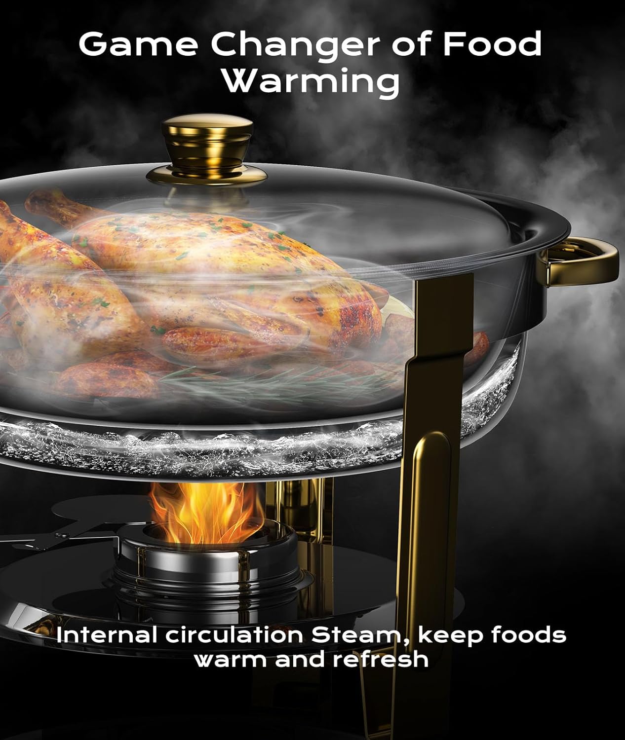 Chafing Dishes for Buffet 2 Pack, 6QT [Worry-Free Assemble] Round Chafing Dish Buffet Set [Elegant Gold and Silver Colors] Stainless Steel Chafers and Buffet Warmers Sets for Parties with Complete Set