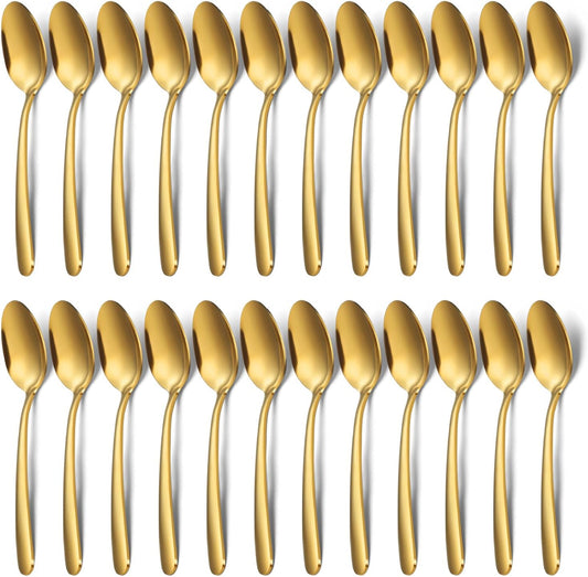 24-Piece Dinner Spoons Set (7.4 inch), Unokit Stainless Steel silverware, Tablespoon, Silverware Spoons for Home, Kitchen or Restaurant - Mirror Polished, Dishwasher Safe - Gold