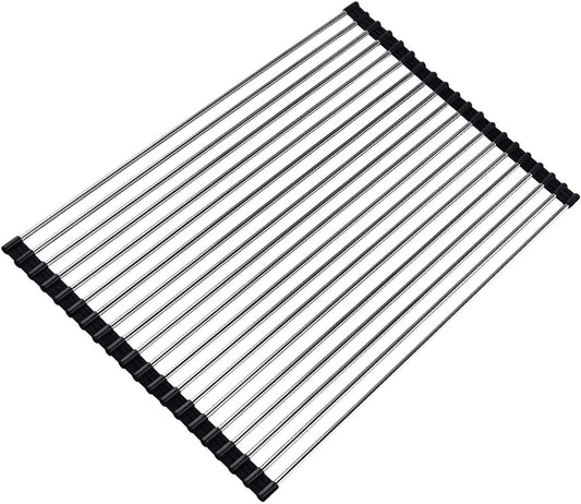 Ahyuan Roll up Dish Drying Rack Over The Sink Kitchen Roll up Sink Drying Rack Stainless Still Portable Drainer Foldable Dish Rack (Black, 17.8''X13.5'')