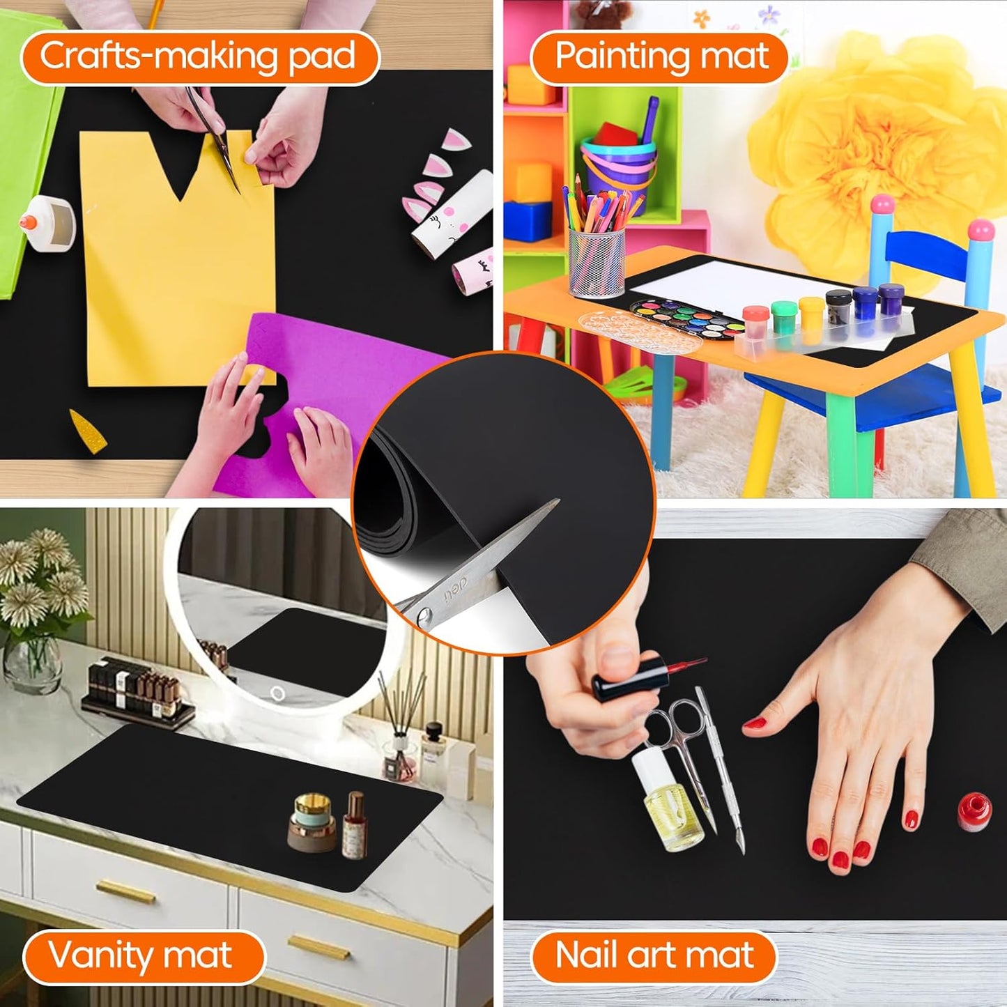 Large Silicone Mats for Kitchen Counter,Countertop Protector for Pastry Making,Silicone Mats for Crafts,Skin-Friendly Surface Vanity Mat,Freely Cuttable(Black, 16" x 72" x 1.6mm)