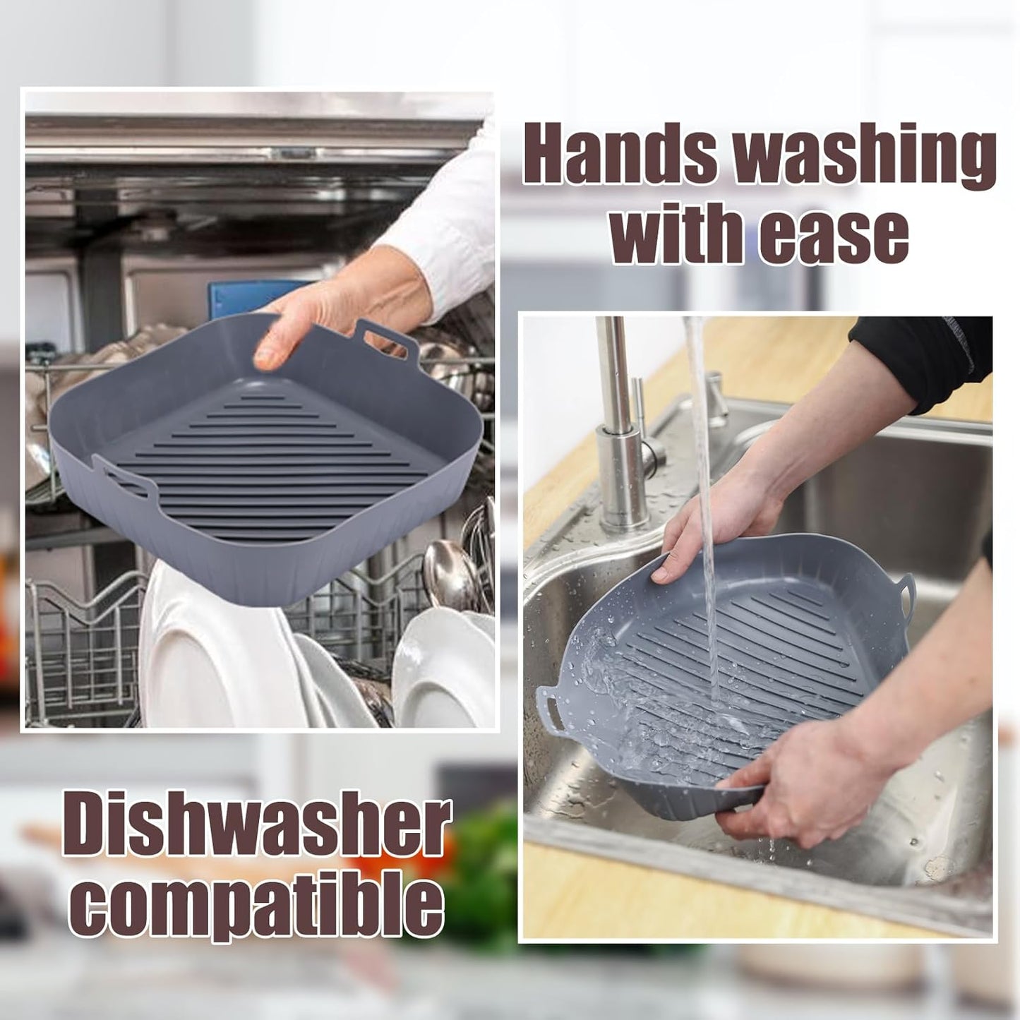 Silicone Liners Square for Air Fryer, 4 Pcs Non-stick Food-grade Reusable Basket Silicone Pot Baking Tray Airfryer Accessories, Top Size 9 inches, Bottom Size 8 inches