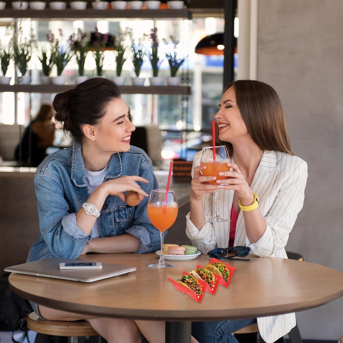 uxcell 8 Pcs Taco Holder Stand, Plastic Taco Plates Hold Up to 3 Tacos, Hollow Carved Taco Shell Holder, Dishwasher Microwave Safe, Black