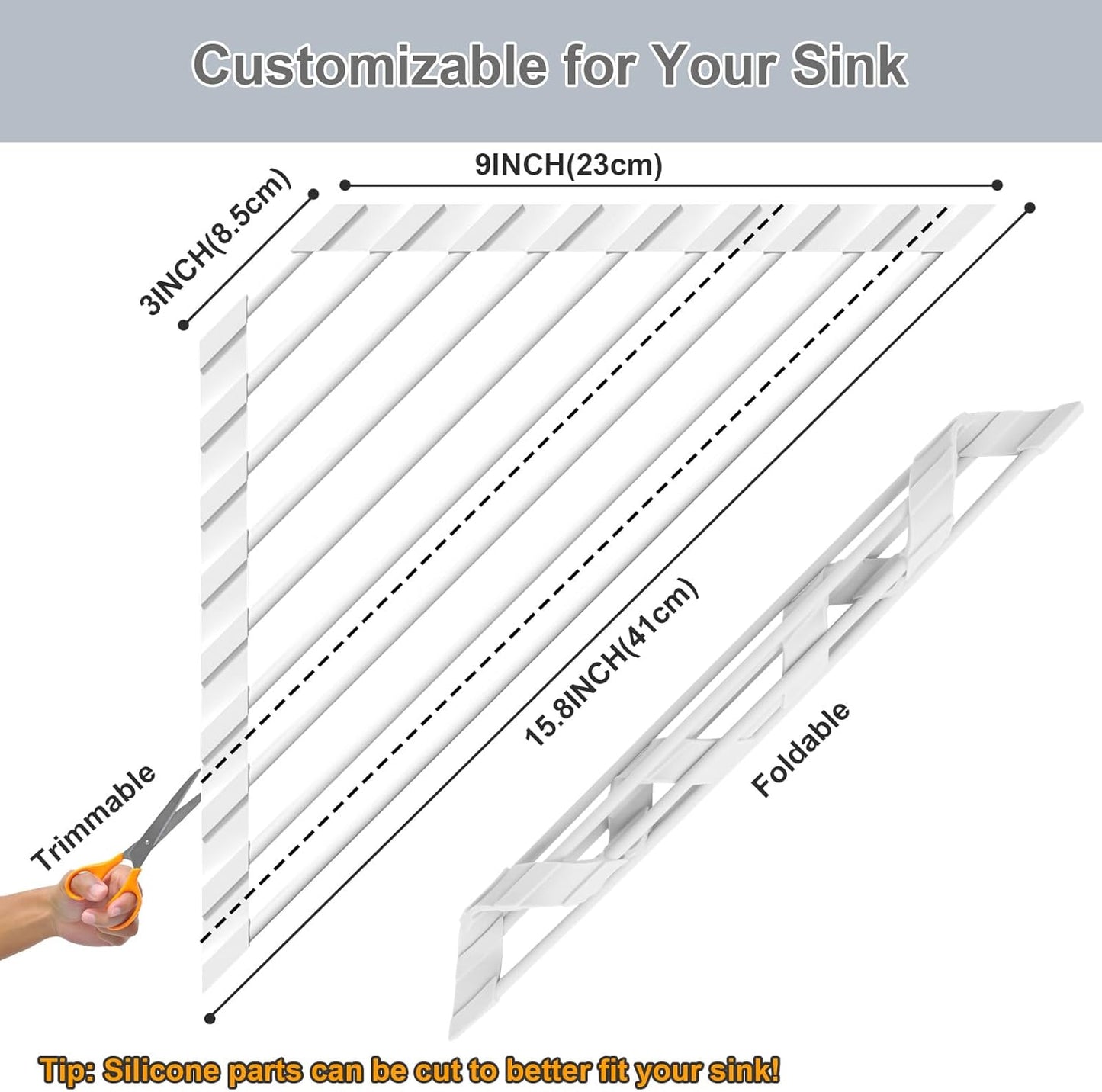 Triangular Sink Rack, Multi-Functional Rack Above The countertop, Foldable Sink Drying mat, Heat-Resistant, Non-Slip, and Rust-Proof Dish Rack (White)