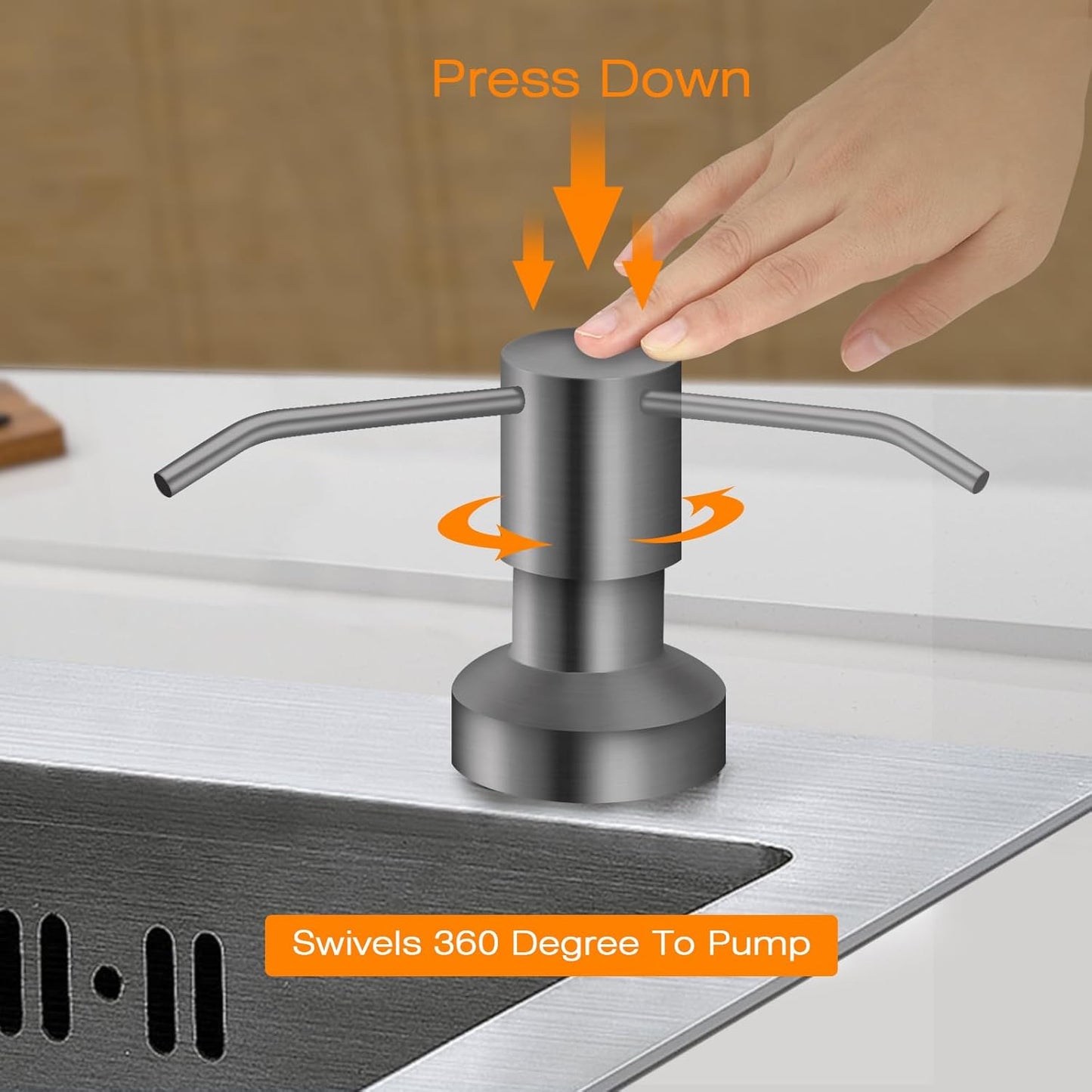 Sink Soap Dispenser for Kitchen Sink, Countertop Built in Sink Soap Dispenser with 47” Extension Tube kit, No Need to Fill The Little Bottle Again (Gray)