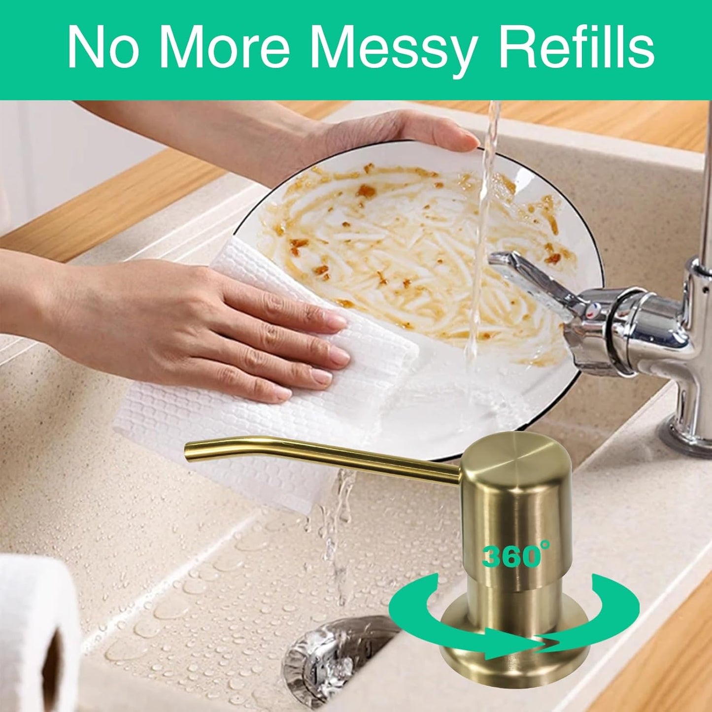 Soap Dispenser for Kitchen Sink, Built in Sink Soap Dispenser, Countertop Soap Dispenser Pump with 47" Extension Tube kit, No Need to Fill Little Bottle Again, Golden