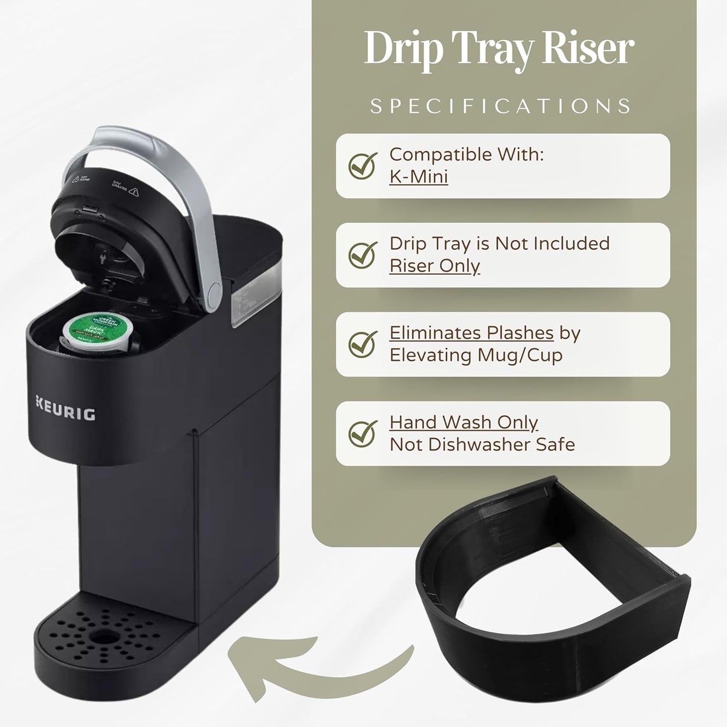 Drip Tray Mug/Cup Riser Made for the Keurig to Reduce Splashes - Riser Only (Gray, K-Mini 1.7 Inches Tall)