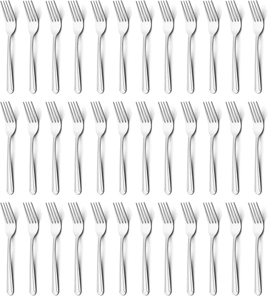 BEWOS 36-Piece Dinner Fork Set, 8.2-Inch Stainless Steel Silverware, Mirror Polished, Dishwasher Safe, For Home, Kitchen or Restaurant