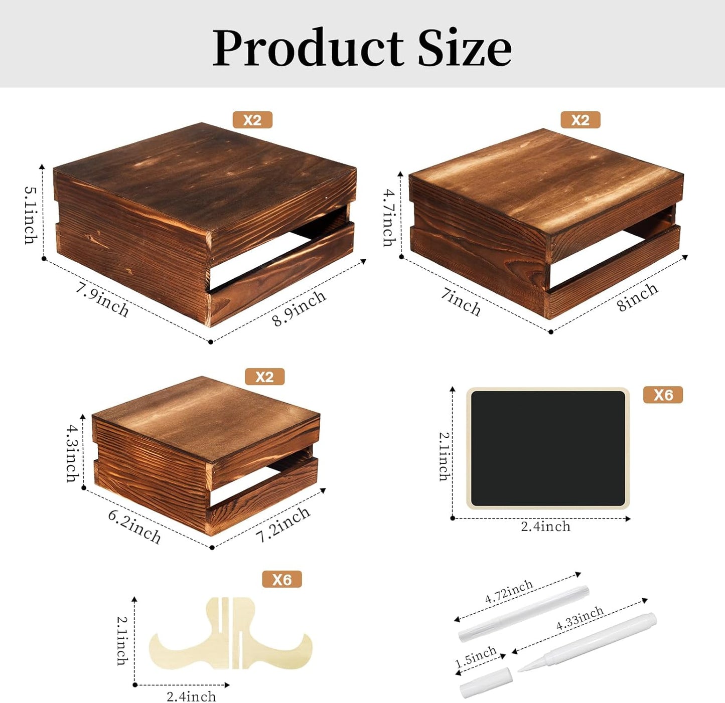 6 Pcs Buffet Risers with Mini Signs, Rustic Wood Cake Stands, Food Risers for Buffet Table, Dessert Display Stand, Wood Crates, Rustic Cake Stand for Party, Wedding, Birthday, Baby Shower, 3 Sizes