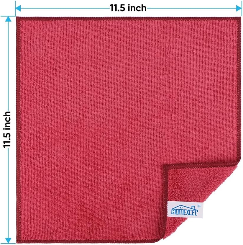 HOMEXCEL Red Microfiber Cleaning Cloth, 12 Pack Premium Microfiber Towels for Cars, Lint Free, Scratch-Free, Highly Absorbent, Reusable Cleaning Rags for Car, Household, Kitchen, Window, 11.5"X11.5"