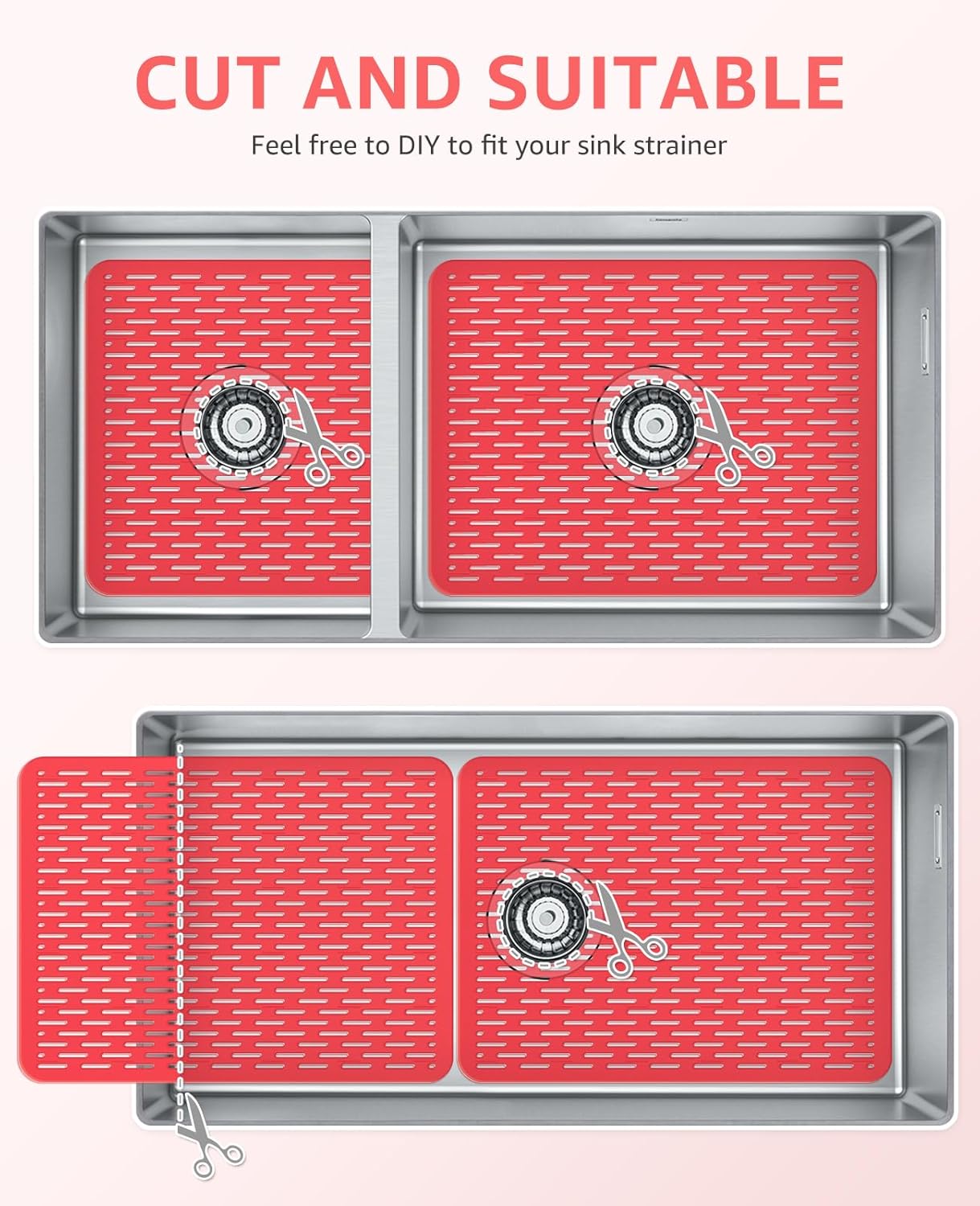 Bligli Mesh Sink Mat, 15.7 x 11.8inch Sink Prtector Mats for Kitchen Sinks, PVC Eco-Friendly Sink Protectors for Bottom of Sink, Fast Draining, Easy Cleaning, Clear Red