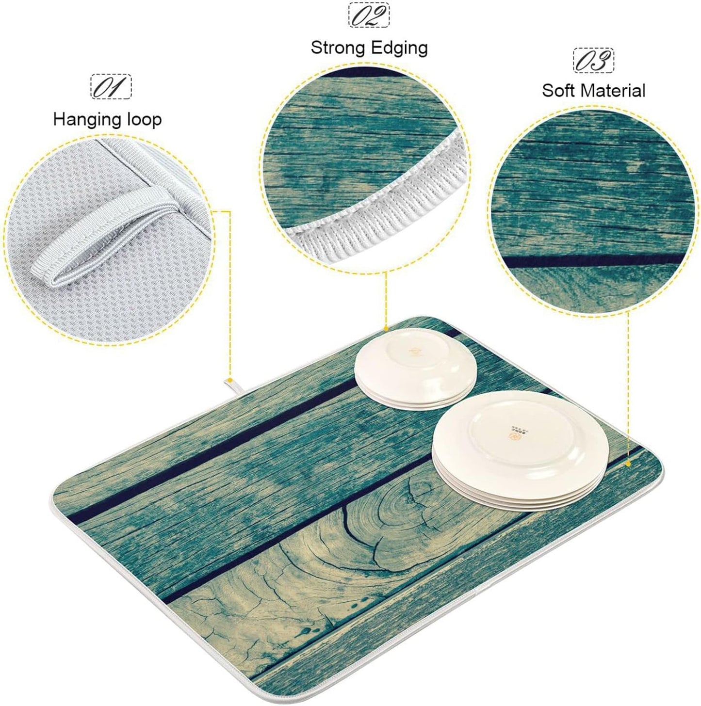 senya Super Absorbent Dish Drying Mat, Microfiber Fast-Drying Dish Mat, 24'' x 18'', Kitchen Dish Drying Pad, Vintage Retro Wooden Background, (g289343133p523c558s1114)