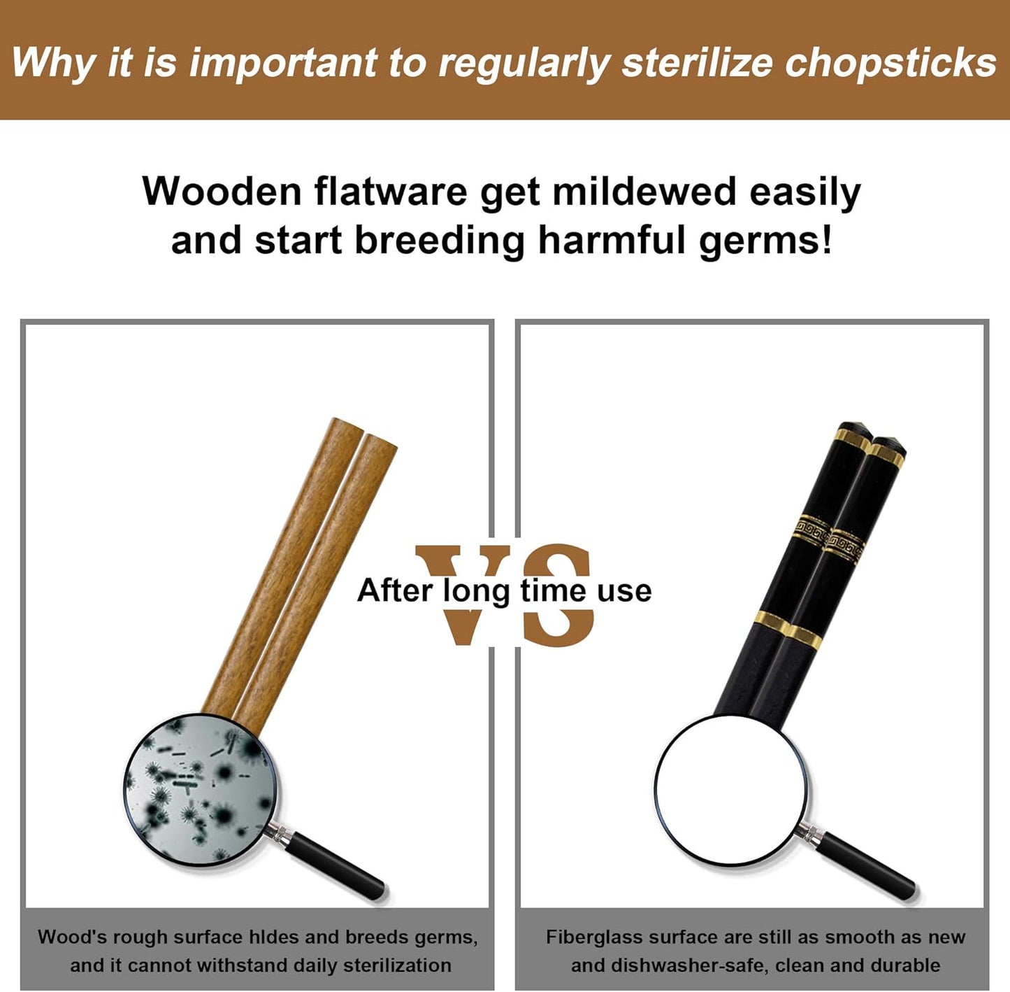 VIWIK 5 Pairs Premium Chopsticks Gold Edged Stainless Steel Pipe Fittings Reusable Chop sticks Dishwasher Safe 9.6 Inch Gift Set